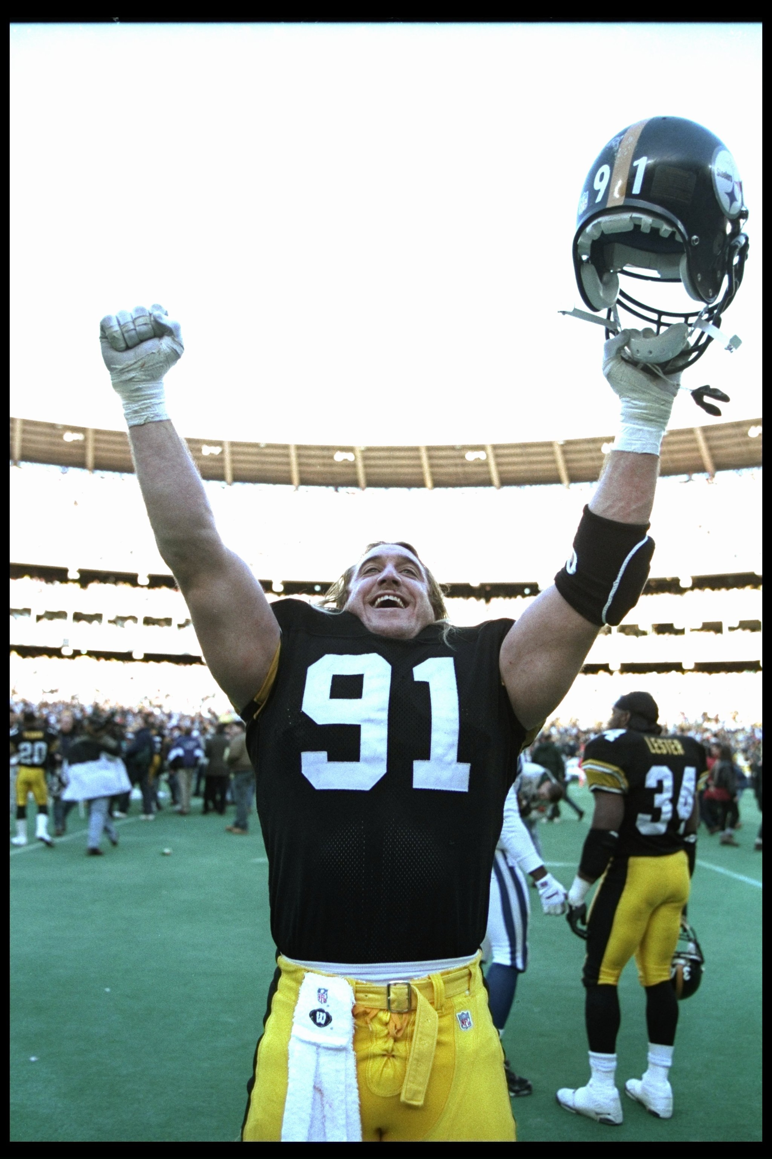 14 Jan 1996: Linebacker Kevin Greene of the Pittsburgh Steelers celebrates during a playoff game against the Indianapolis Colts at Three Rivers Stadium in Pittsburgh, Pennsylvania. The Steelers won the game, 20-16.