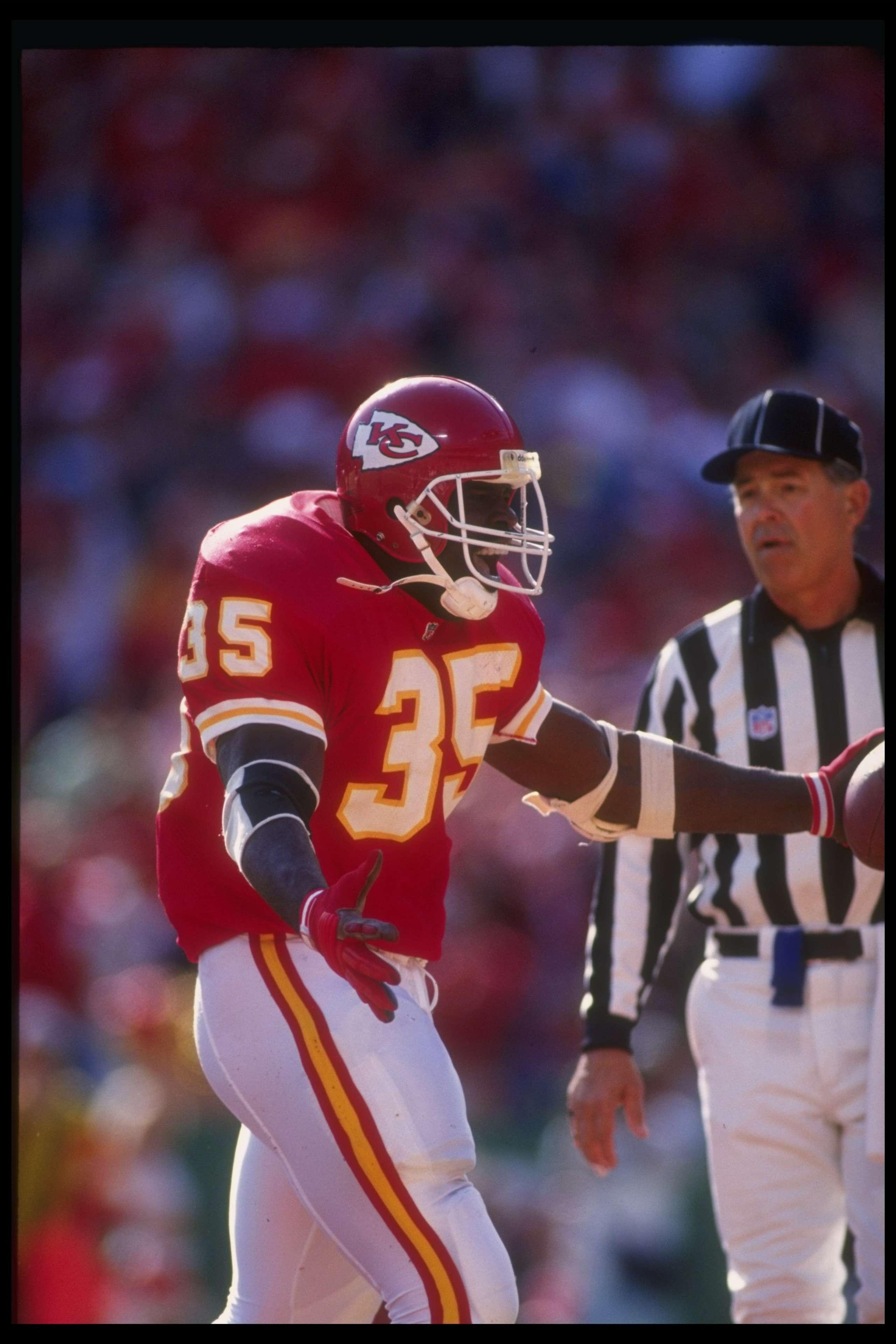 15 Nov 1992: Running back Christian Okoye of the Kansas City Chiefs celebrates during a game against the Washington Redskins at Arrowhead Stadium in Kansas City, Missouri. The Chiefs won the game 35-16.