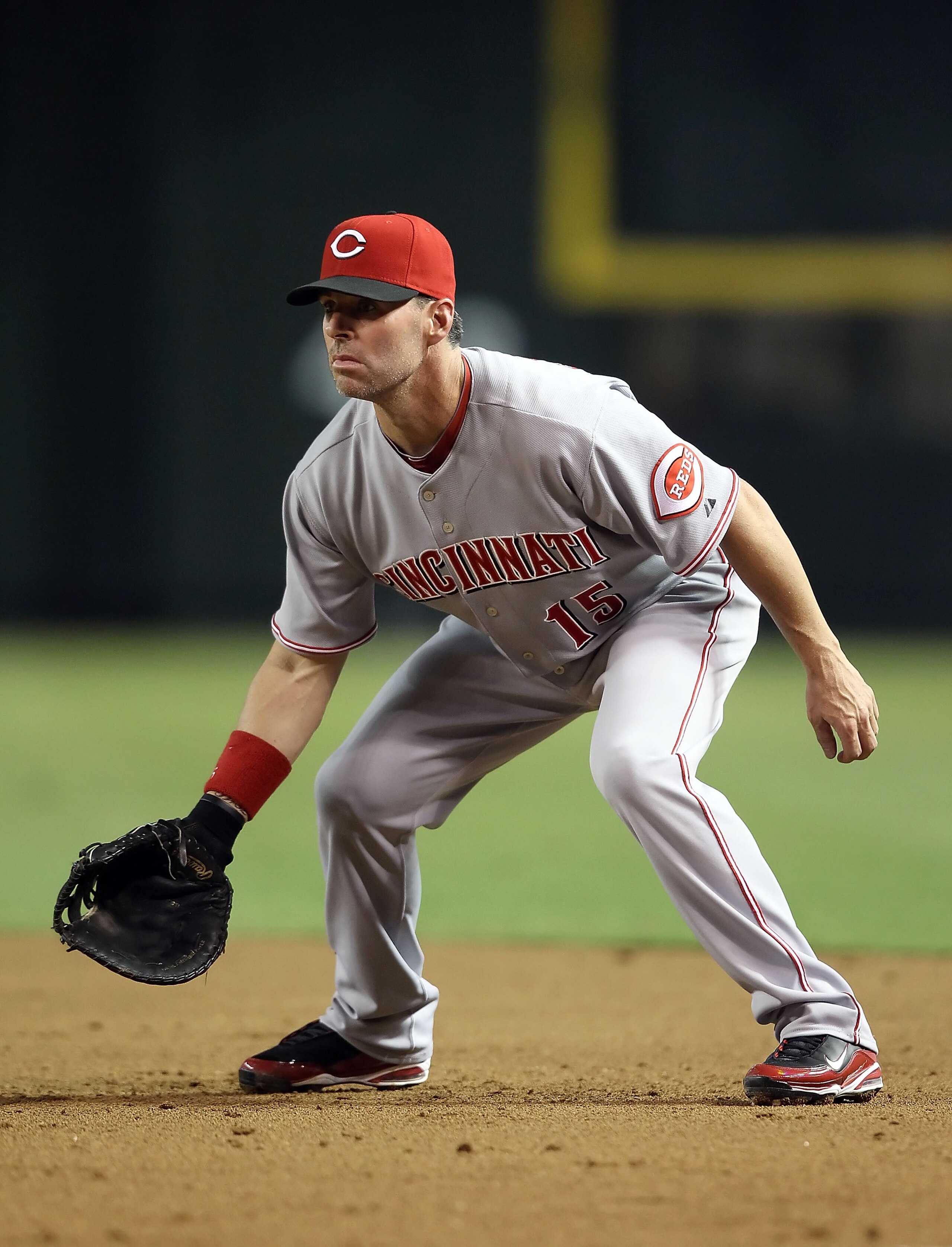 PHOENIX - AUGUST 18:  Infielder Jim Edmonds #15 of the Cincinnati Reds in action during the Major League Baseball game against the Arizona Diamondbacks at Chase Field on August 18, 2010 in Phoenix, Arizona. The Reds defeated the Diamondbacks 11-7.  (Photo