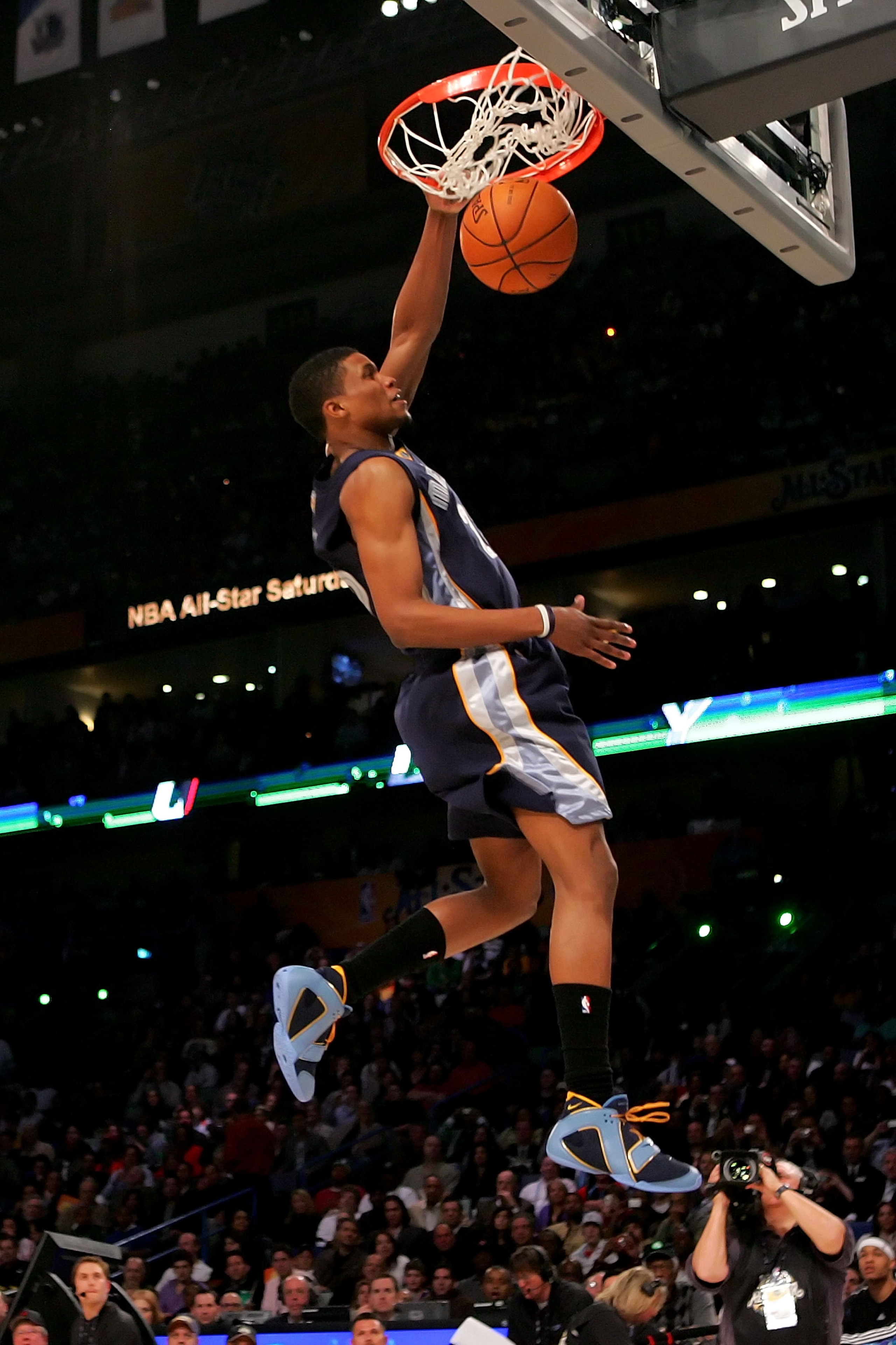 NEW ORLEANS - FEBRUARY 16:  Rudy Gay of the Memphis Grizzlies participates in the Sprite Slam Dunk Contest, part of 2008 NBA All-Star Weekend at the New Orleans Arena on February 16, 2008 in New Orleans, Louisiana.  NOTE TO USER: User expressly acknowledg
