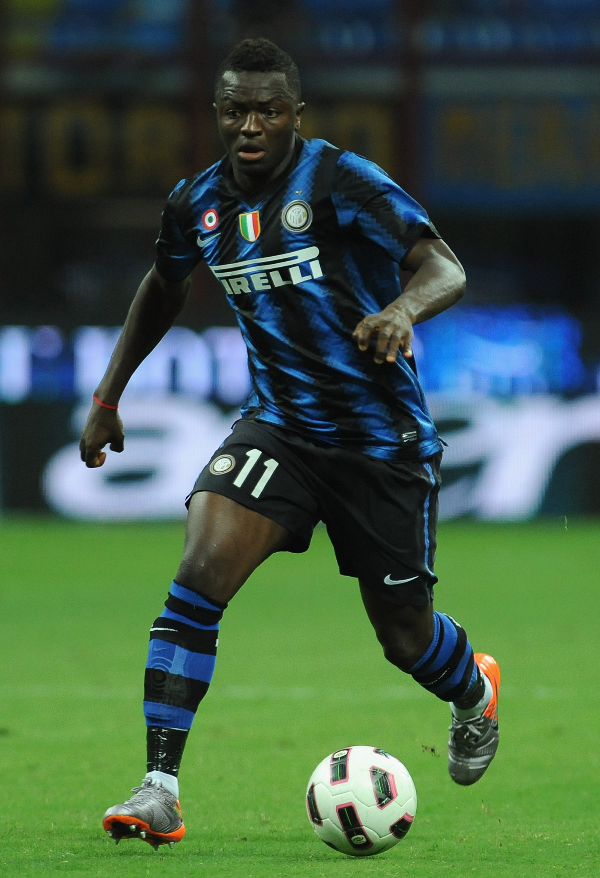 MILAN, ITALY - SEPTEMBER 11:  Sulley Ali Muntari of FC Internazionale in action during the Serie A match between FC Internazionale and Udinese Calcio at Stadio Giuseppe Meazza on September 11, 2010 in Milan, Italy.  (Photo by Valerio Pennicino/Getty Image