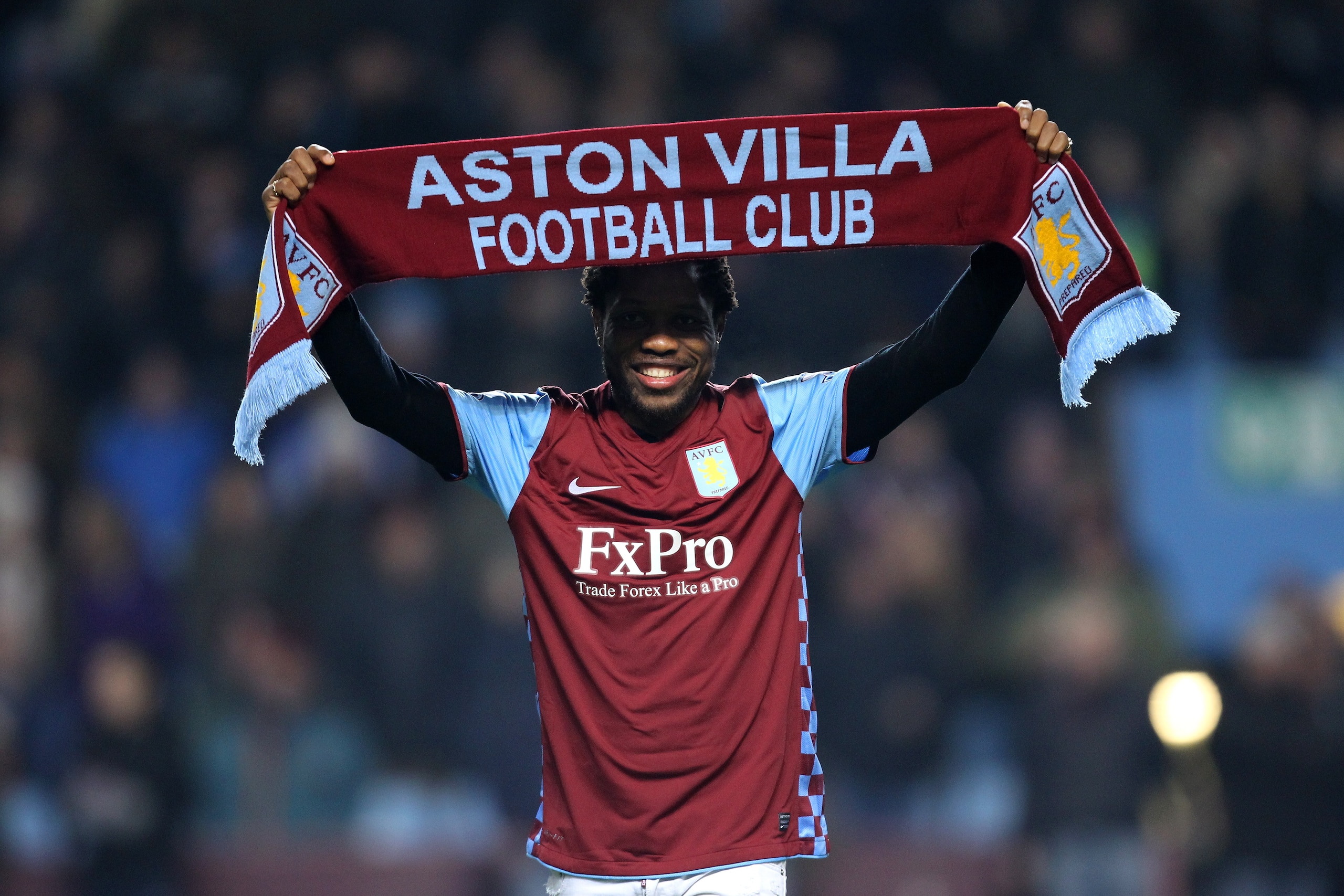 BIRMINGHAM, ENGLAND - JANUARY 22:  Aston Villa's new signing Jean Makoun is paraded to the fans prior to kickoff during the Barclays Premier League match between Aston Villa and Manchester City at Villa Park on January 22, 2011 in Birmingham, England.  (P