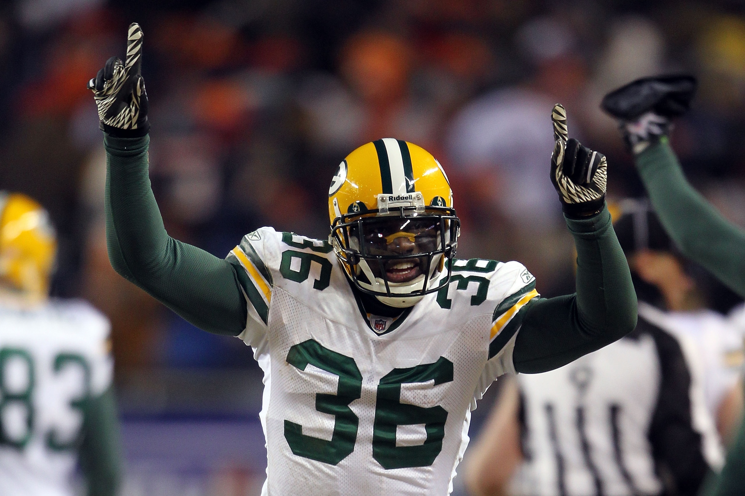 CHICAGO, IL - JANUARY 23:  Nick Collins #36 of the Green Bay Packers celebrates after Sam Shields #37 seals the win with a fourth quarter interception against the Chicago Bears in the NFC Championship Game at Soldier Field on January 23, 2011 in Chicago,