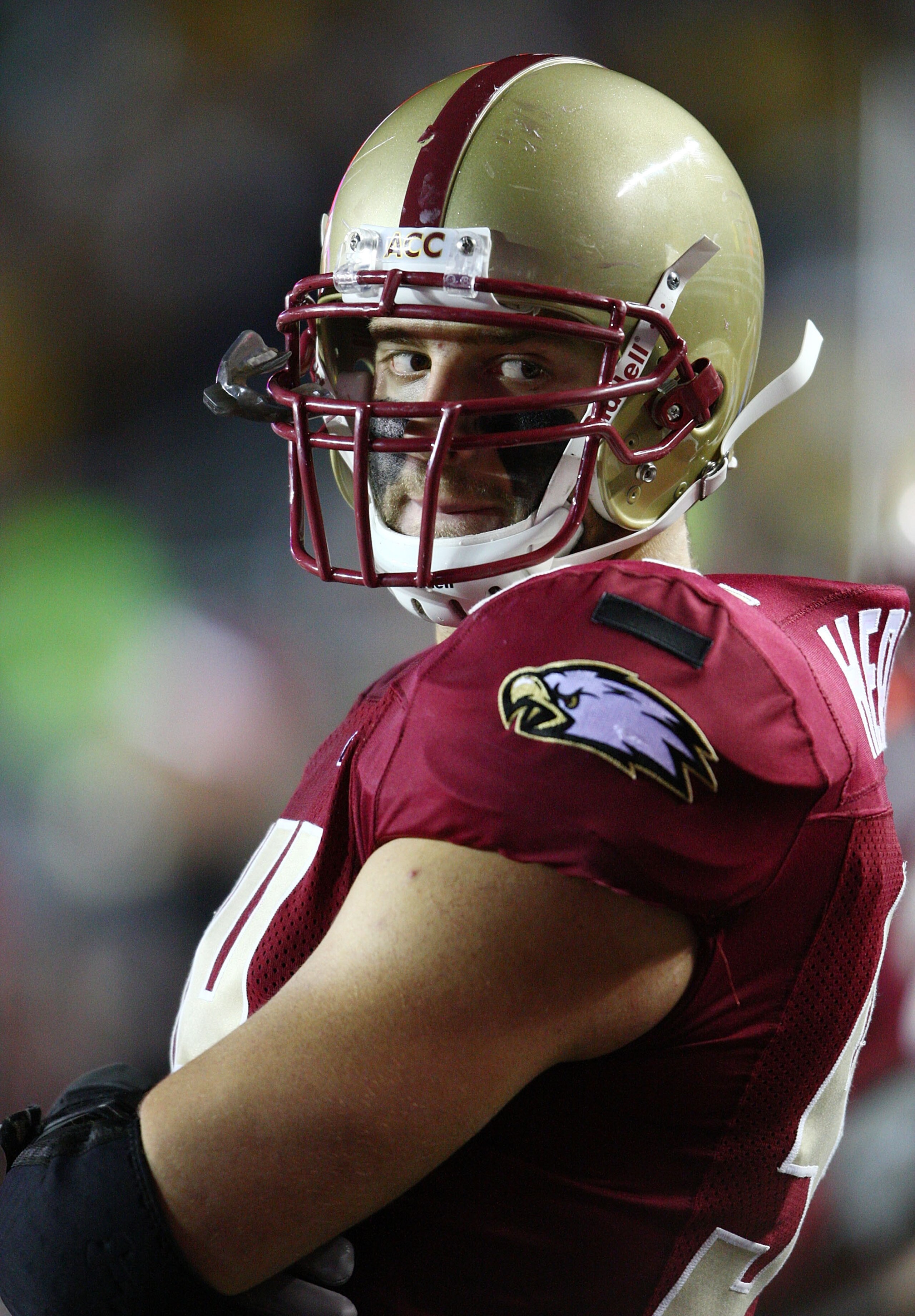 CHESTNUT HILL, MA - NOVEMBER 03: Mark Herzlich #94 of the Boston College Eagles looks on after a tough loss to the Florida State Seminoles on November 3, 2007 at Alumni Stadium in in Chestnut Hill, Massachusetts. Florida State defeated Boston College 27- CHESTNUT HILL, MA - NOVEMBER 03: Mark Herzlich #94 of the Boston College Eagles looks on after a tough loss to the Florida State Seminoles on November 3, 2007 at Alumni Stadium in in Chestnut Hill, Massachusetts. Florida State defeated Boston College 27-