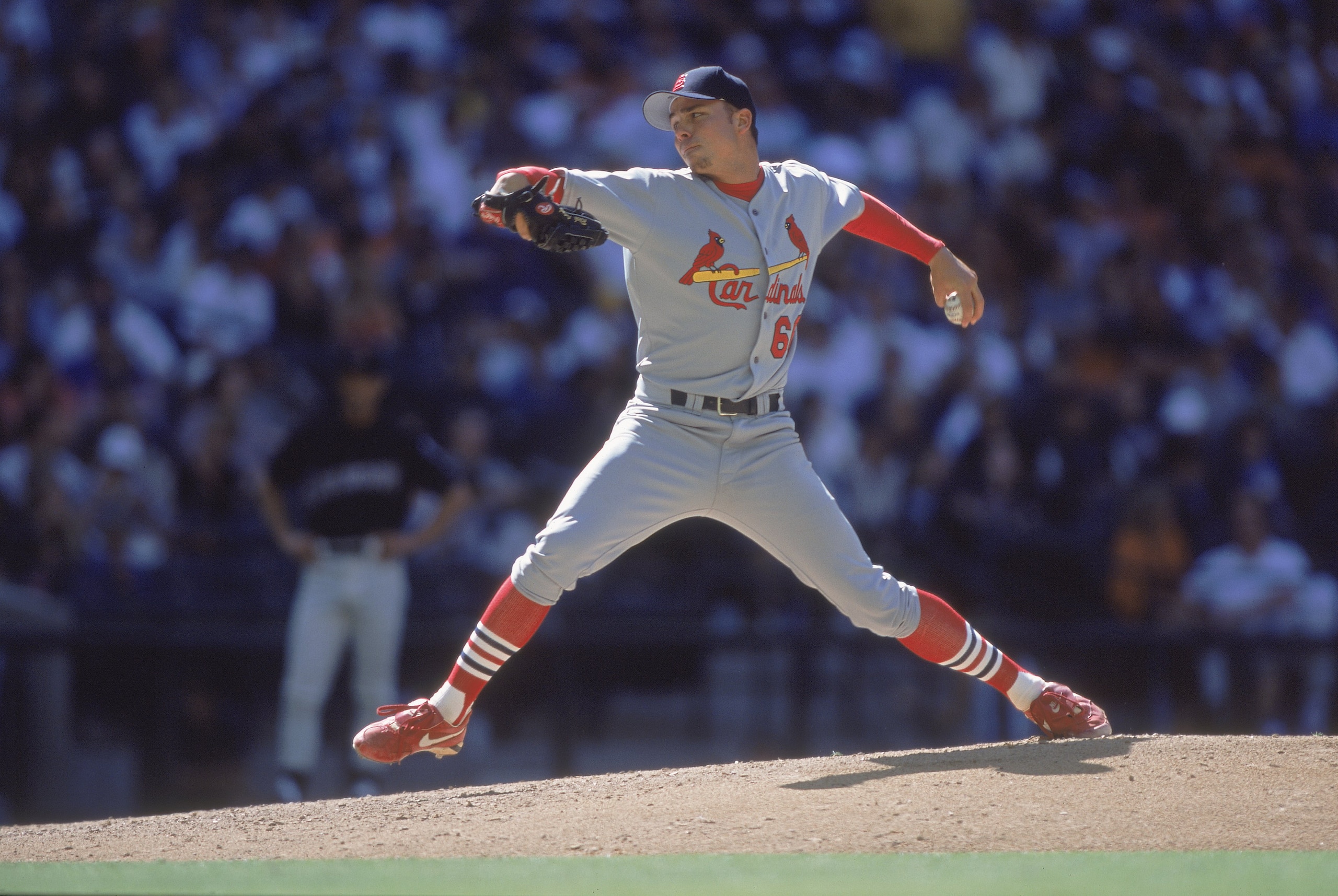 8 Apr 2001: Rick Ankiel #66 of the St. Louis Cardinals winds back to pitch the ball during the game against the Arizona Diamondbacks at the Bank One Ballpark in Phoenix, Arizona. The Cardinals defeated the Diamondbacks 9-4.Mandatory Credit: Todd Warshaw 8 Apr 2001: Rick Ankiel #66 of the St. Louis Cardinals winds back to pitch the ball during the game against the Arizona Diamondbacks at the Bank One Ballpark in Phoenix, Arizona. The Cardinals defeated the Diamondbacks 9-4.Mandatory Credit: Todd Warshaw