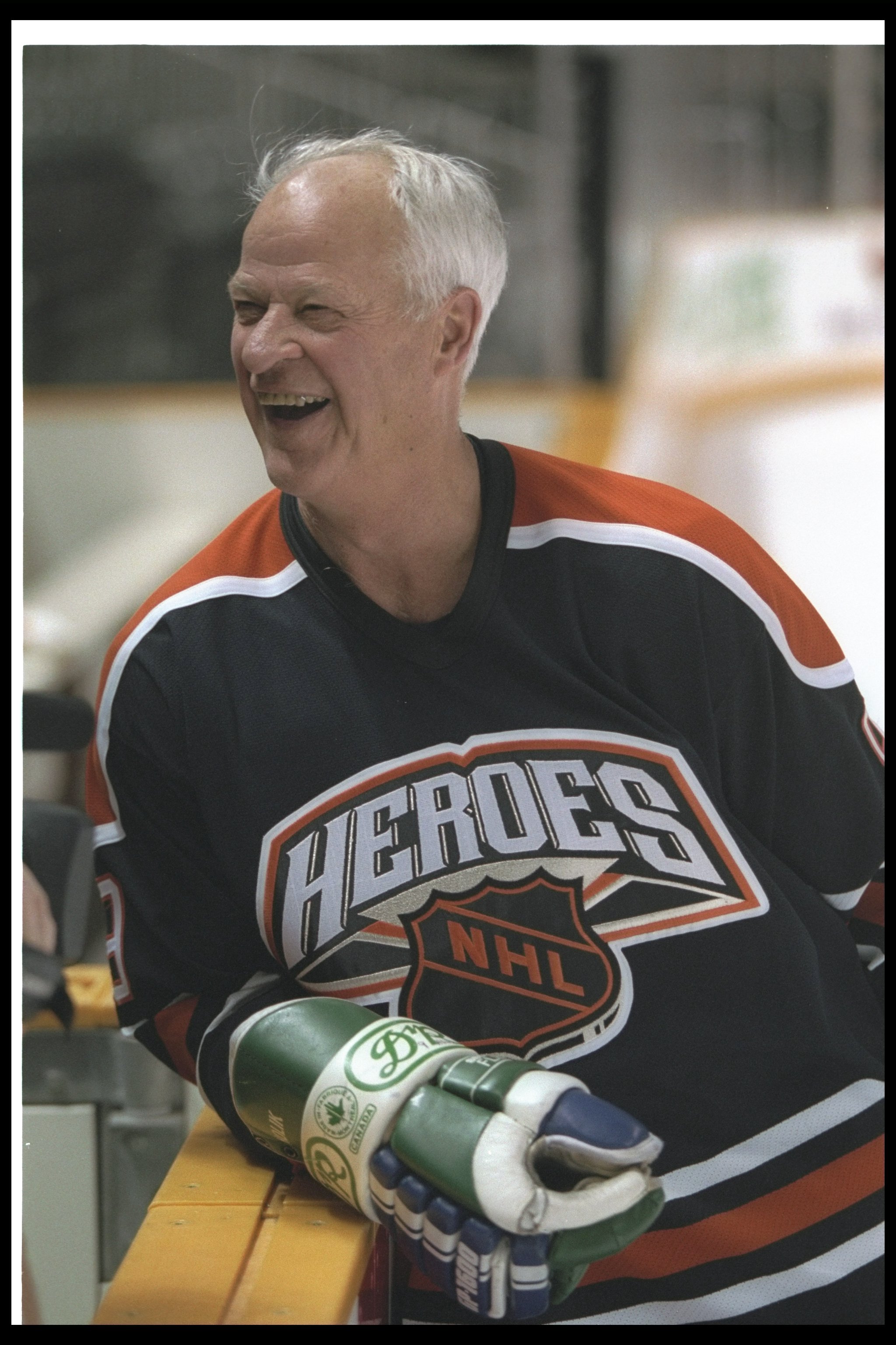 17 Jan 1997:  All-time record setter Gordie Howe enjoys the acclaim of the crowd during  practice with the Heroes of Hockey  team at the San Jose Arena in San Jose, California.  Mandatory Credit: Rick Stewart  /Allsport