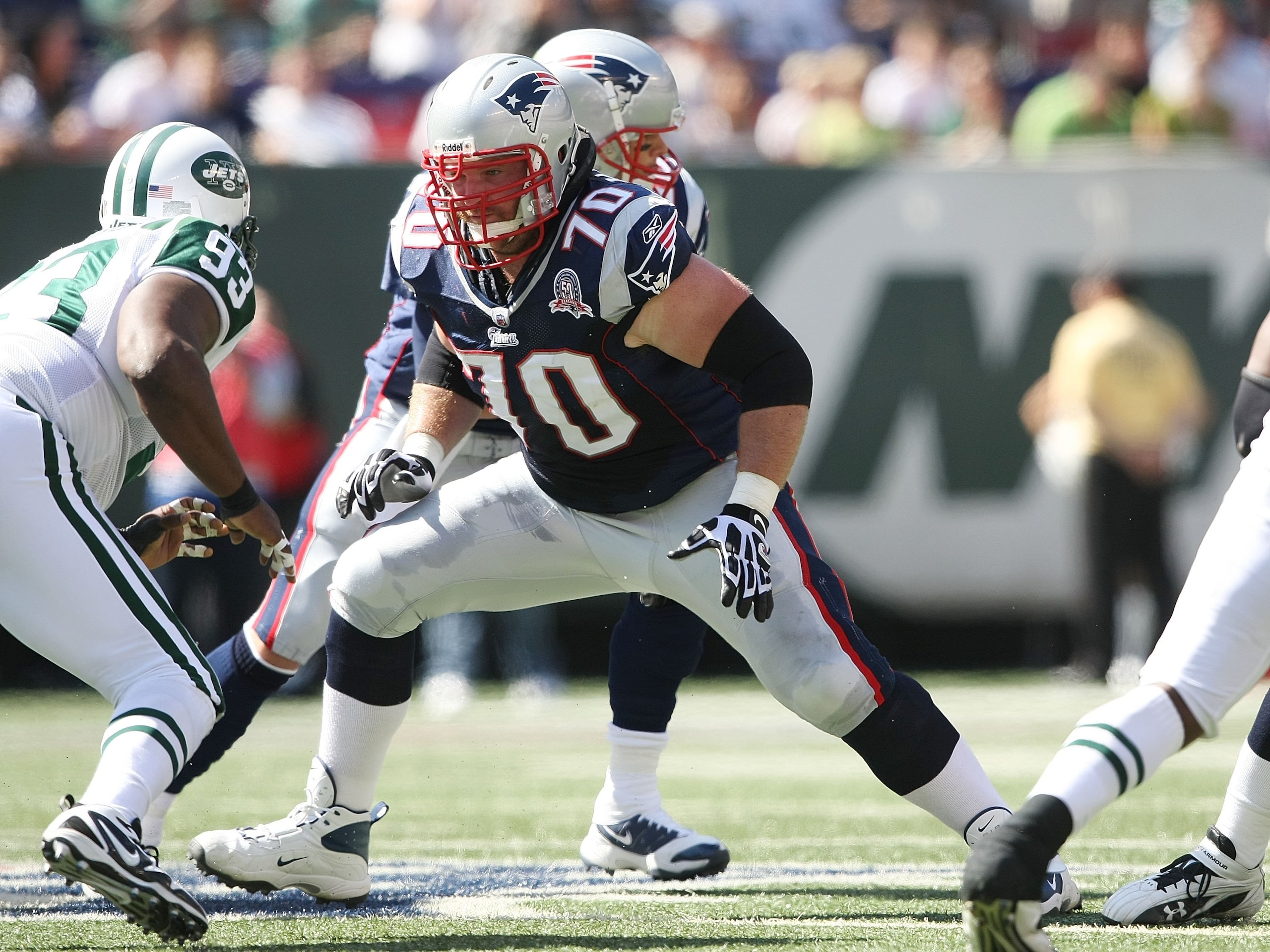 EAST RUTHERFORD, NJ - SEPTEMBER 20: Logan Mankins #70 of the New England Patriots against the New York Jets at Giants Stadium on September 20, 2009 in East Rutherford, New Jersey. (Photo by Nick Laham/Getty Images) EAST RUTHERFORD, NJ - SEPTEMBER 20: Logan Mankins #70 of the New England Patriots against the New York Jets at Giants Stadium on September 20, 2009 in East Rutherford, New Jersey. (Photo by Nick Laham/Getty Images)