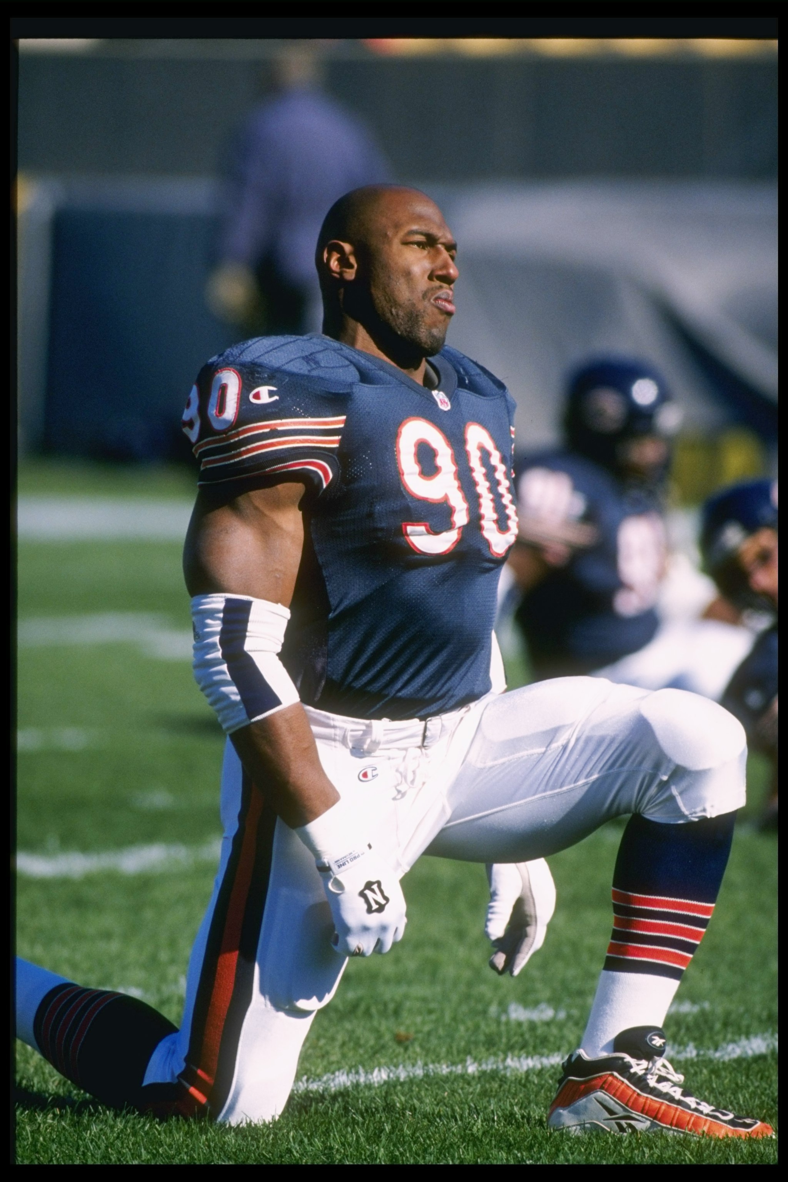 3 Nov 1996:  Defensive lineman Alonzo Spellman of the Chicago Bears looks on during a game against the Tampa Bay Buccaneers at Soldier Field in Chicago, Illinois.  The Bears won the game, 13-10. Mandatory Credit: Jonathan Daniel  /Allsport