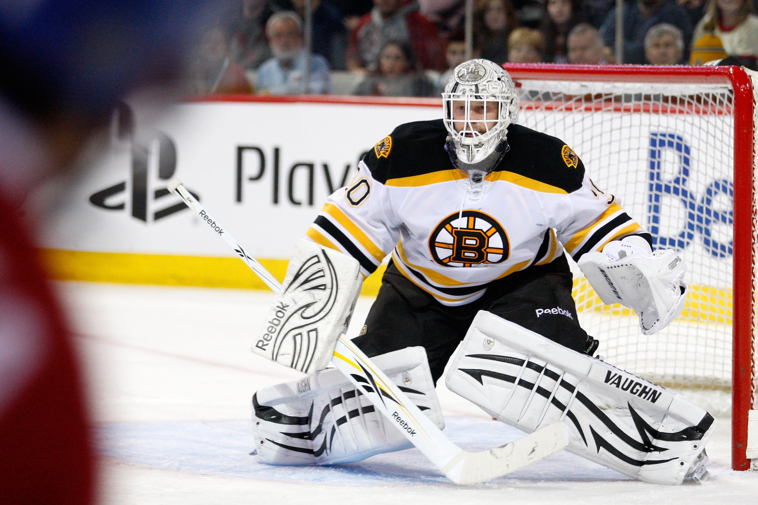 MONTREAL, CANADA - JANUARY 8:  Tim Thomas #30 of the Boston Bruins watches play during the NHL game against the Montreal Canadiens at the Bell Centre on January 8, 2011 in Montreal, Quebec, Canada.  The Canadiens defeated the Bruins 3-2 in overtime.  (Pho