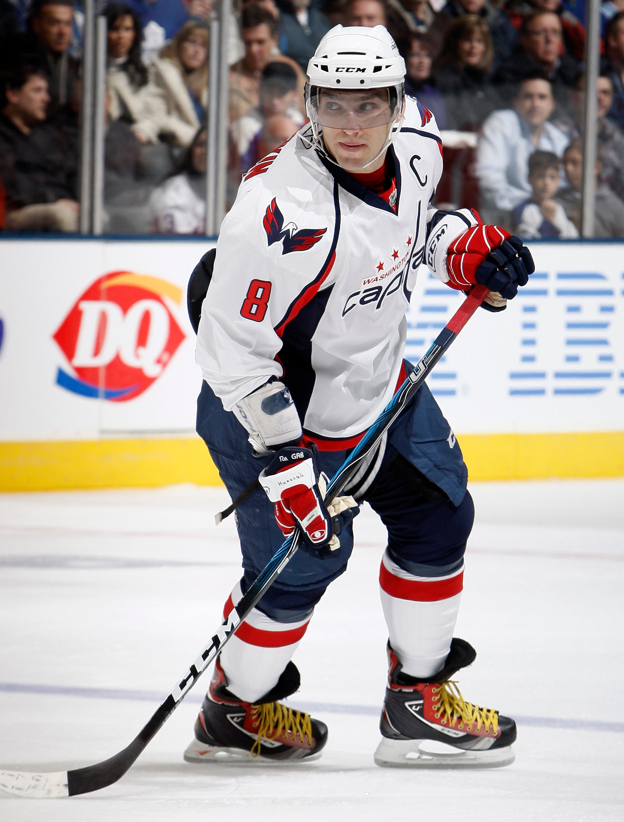 TORONTO, CANADA - JANUARY 22:  Alex Ovechkin #8 of the Washington Capitals skates up the ice during game action at the Air Canada Centre against the Toronto Maple Leafs January 22, 2011 in Toronto, Ontario, Canada. (Photo by Abelimages/Getty Images)