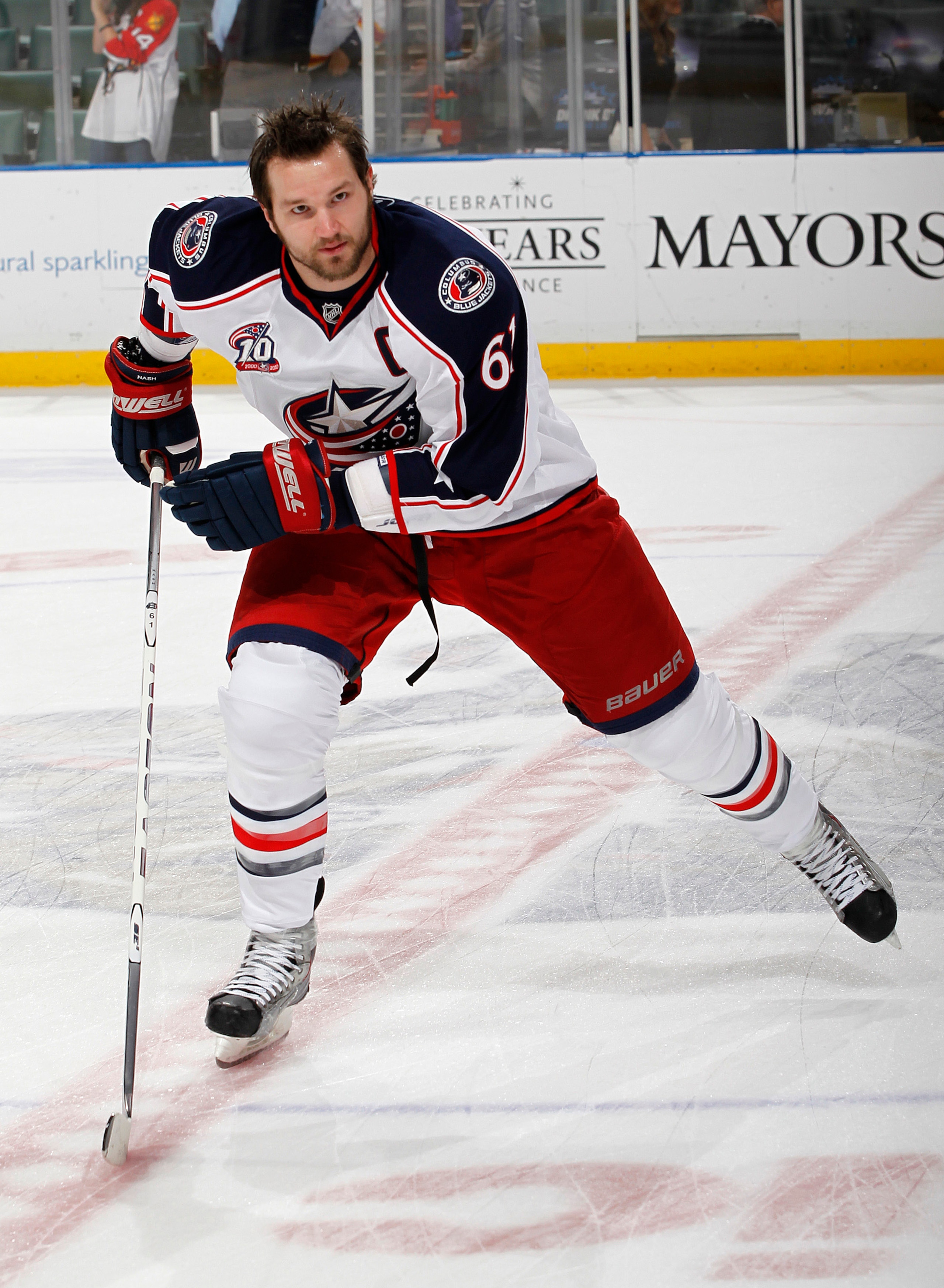 SUNRISE, FL - JANUARY 19: Rick Nash #61 of the Columbus Blue Jackets skates prior to the NHL game against the Florida Panthers on January 19, 2011 at the BankAtlantic Center in Sunrise, Florida. (Photo by Joel Auerbach/Getty Images)