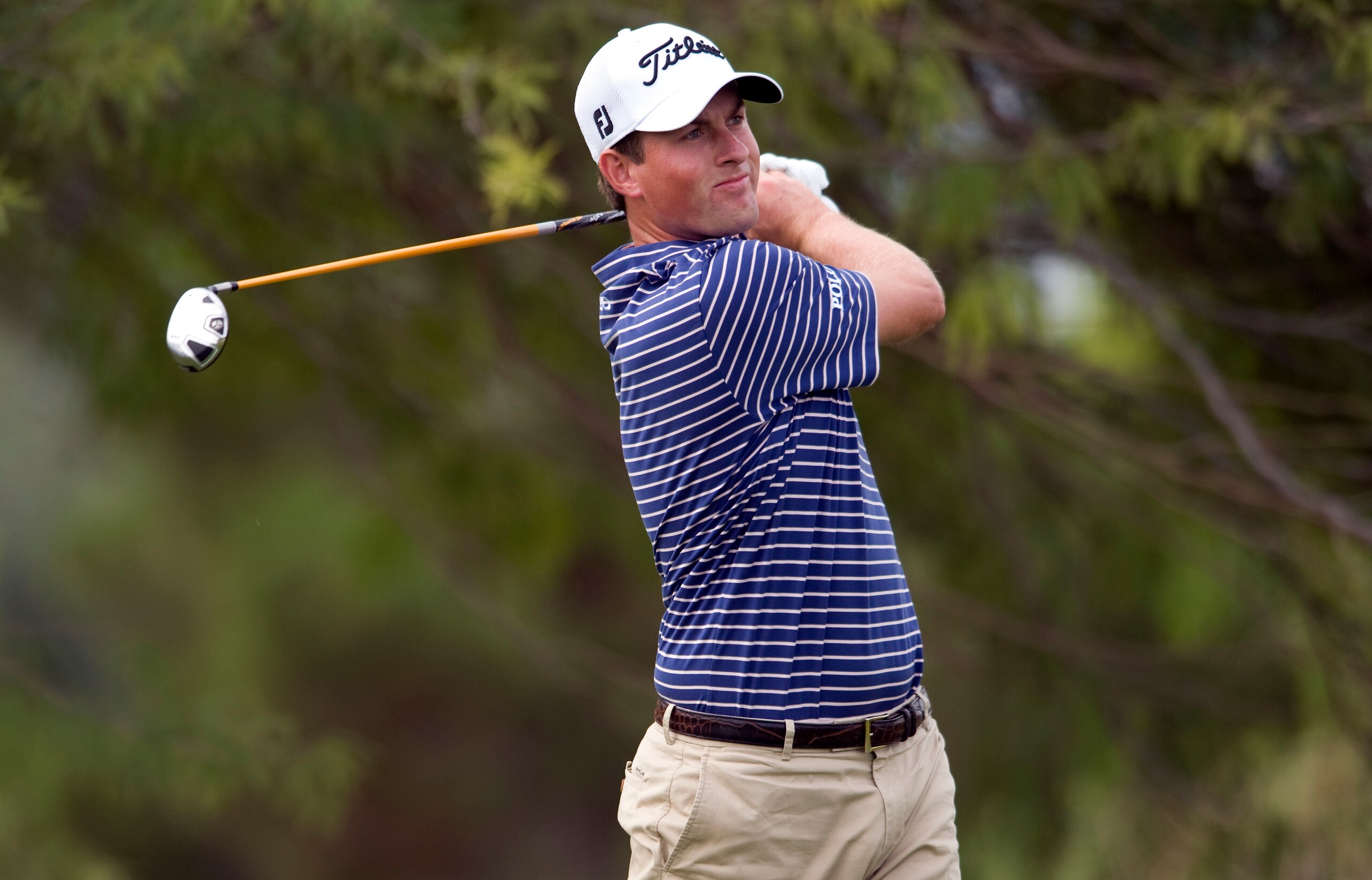 LAS VEGAS, NV - OCTOBER 24: Webb Simpson tees off on the 2nd hole during the final round of the Justin Timberlake Shriners Hospitals for Children Open at TPC Summerlin on October 24, 2010 in Las Vegas, Nevada. (Photo by Steve Dykes/Getty Images)