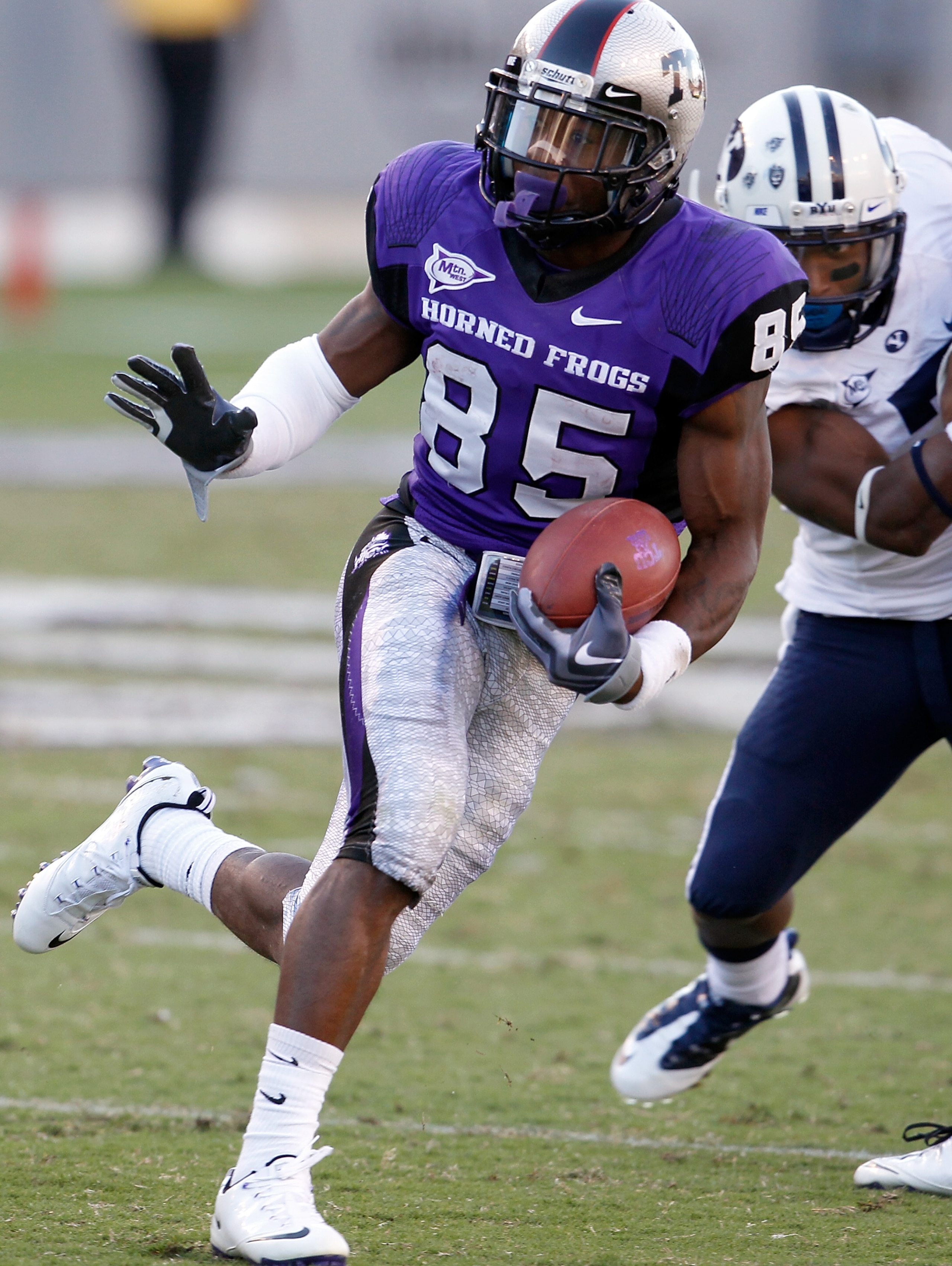 FORT WORTH, TX - OCTOBER 16: Wide receiver Jeremy Kerley #85 of the TCU Horned Frogs carries the ball against the BYU Cougars at Amon G. Carter Stadium on October 16, 2010 in Fort Worth, Texas. TCU beat BYU 31-3. (Photo by Tom Pennington/Getty Images) FORT WORTH, TX - OCTOBER 16: Wide receiver Jeremy Kerley #85 of the TCU Horned Frogs carries the ball against the BYU Cougars at Amon G. Carter Stadium on October 16, 2010 in Fort Worth, Texas. TCU beat BYU 31-3. (Photo by Tom Pennington/Getty Images)