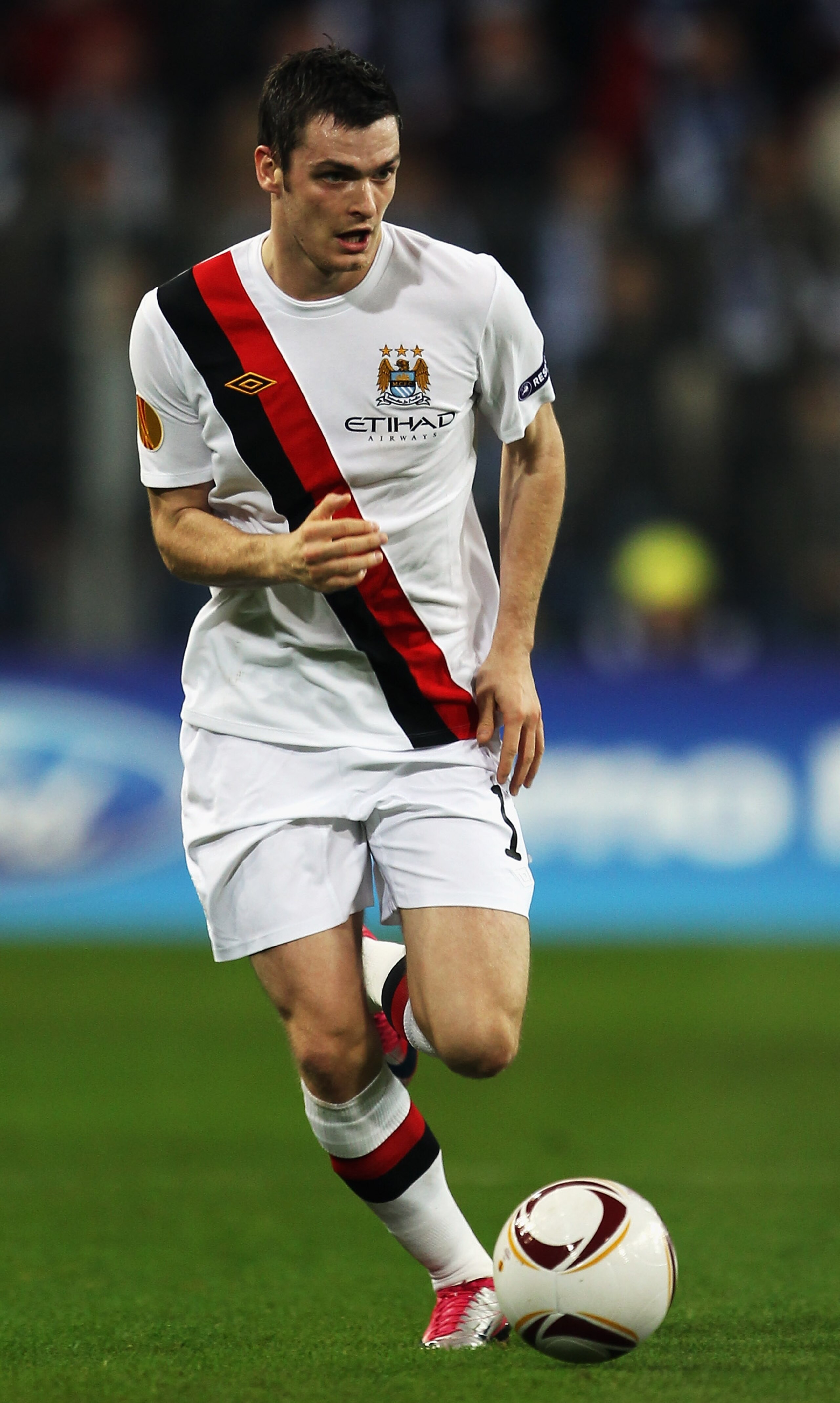 POZNAN, POLAND - NOVEMBER 04:  Adam Johnson of Manchester City in action during the UEFA Europa League Group A match between KKS Lech Poznan and Manchester City at the Bulgarska Street Stadium on November 4, 2010 in Poznan, Poland.  (Photo by Bryn Lennon/