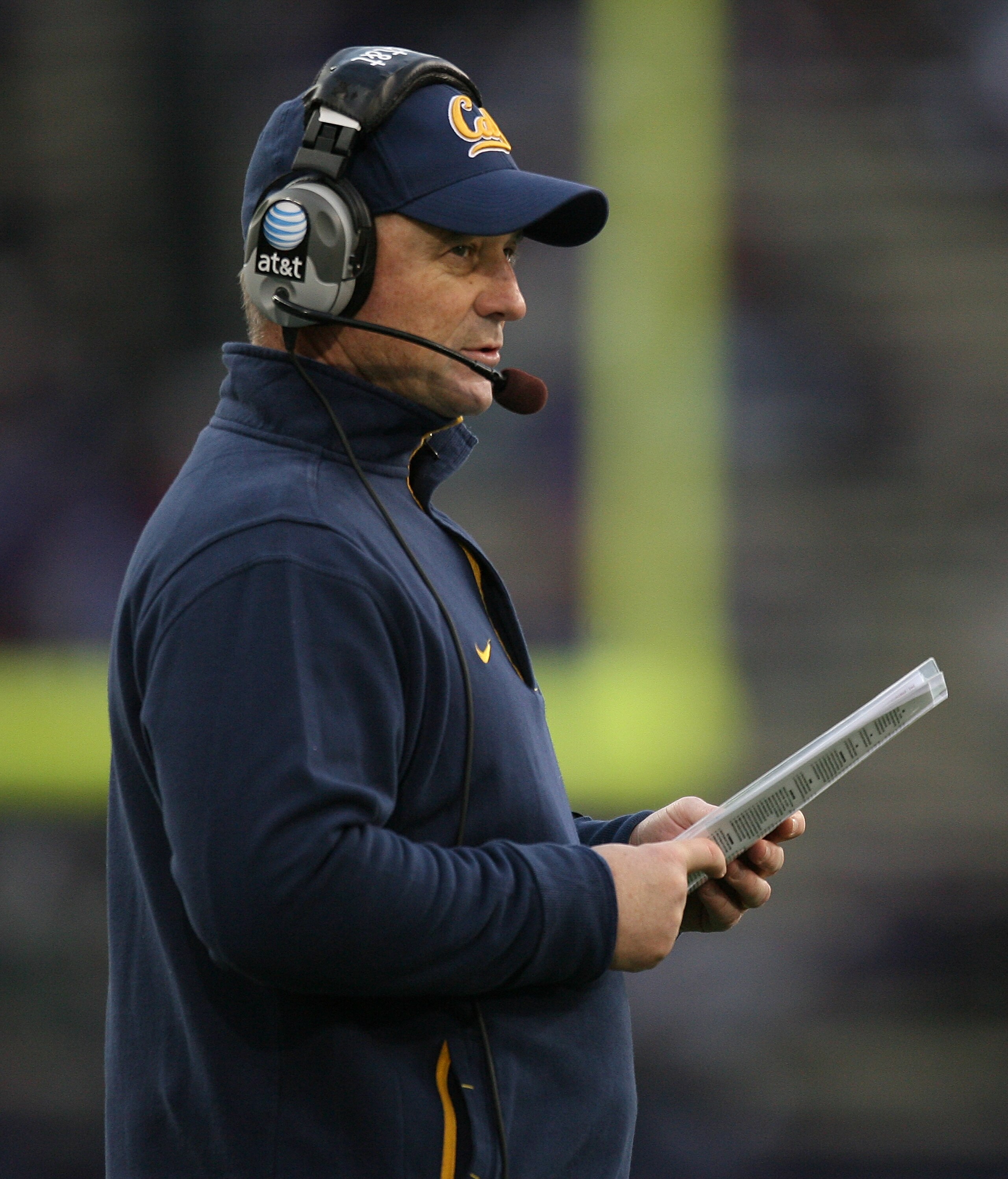 SEATTLE - DECEMBER 05:  Head coach Jeff Tedford of the California Bears looks on during the game against the Washington Huskies on December 5, 2009 at Husky Stadium in Seattle, Washington. The Huskies defeated the Bears 42-10. (Photo by Otto Greule Jr/Get