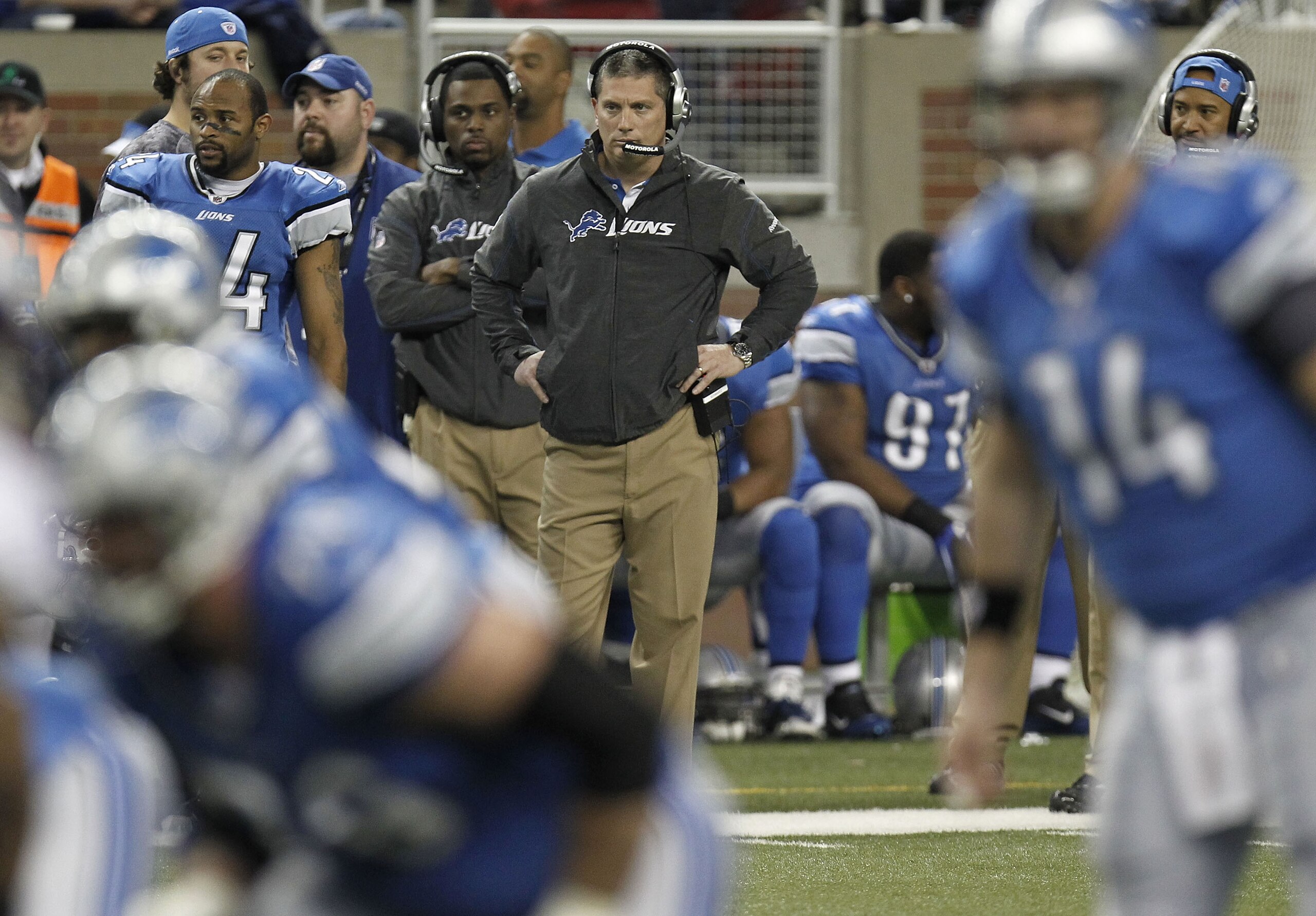 DETROIT, MI - JANUARY 02: Head coach Jim Schwartz of the Detroit Lions looks on while playing the Minnesota Vikings at Ford Field on January 2, 2011 in Detroit, Michigan. Detroit won the game 20-13. (Photo by Gregory Shamus/Getty Images) DETROIT, MI - JANUARY 02: Head coach Jim Schwartz of the Detroit Lions looks on while playing the Minnesota Vikings at Ford Field on January 2, 2011 in Detroit, Michigan. Detroit won the game 20-13. (Photo by Gregory Shamus/Getty Images)