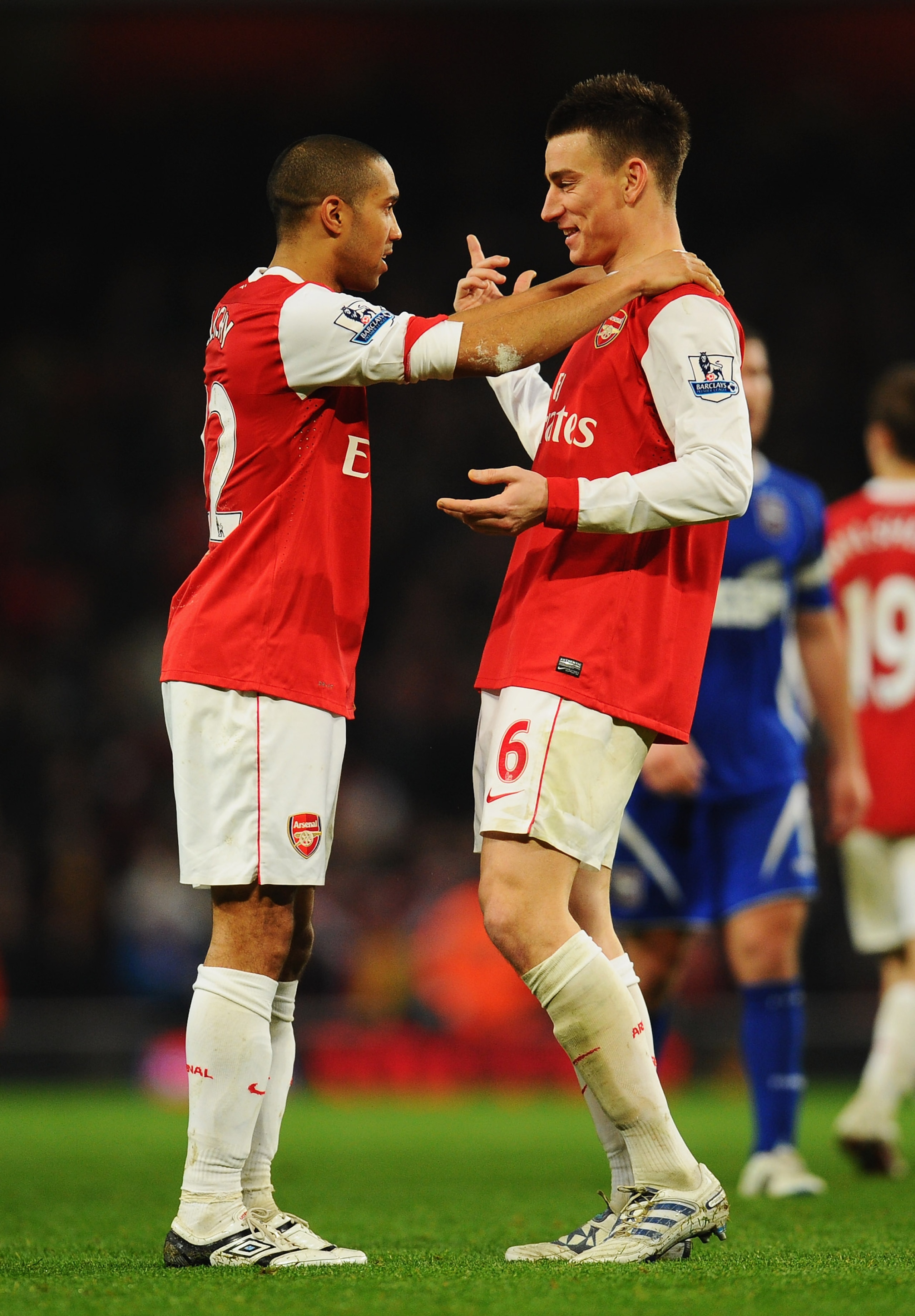 LONDON, ENGLAND - JANUARY 25:  Gael Clichy and Laurent Koscielny of Arsenal celebrate victory after the Carling Cup Semi Final Second Leg match between Arsenal and Ipswich Town at Emirates Stadium on January 25, 2011 in London, England.  (Photo by Clive M