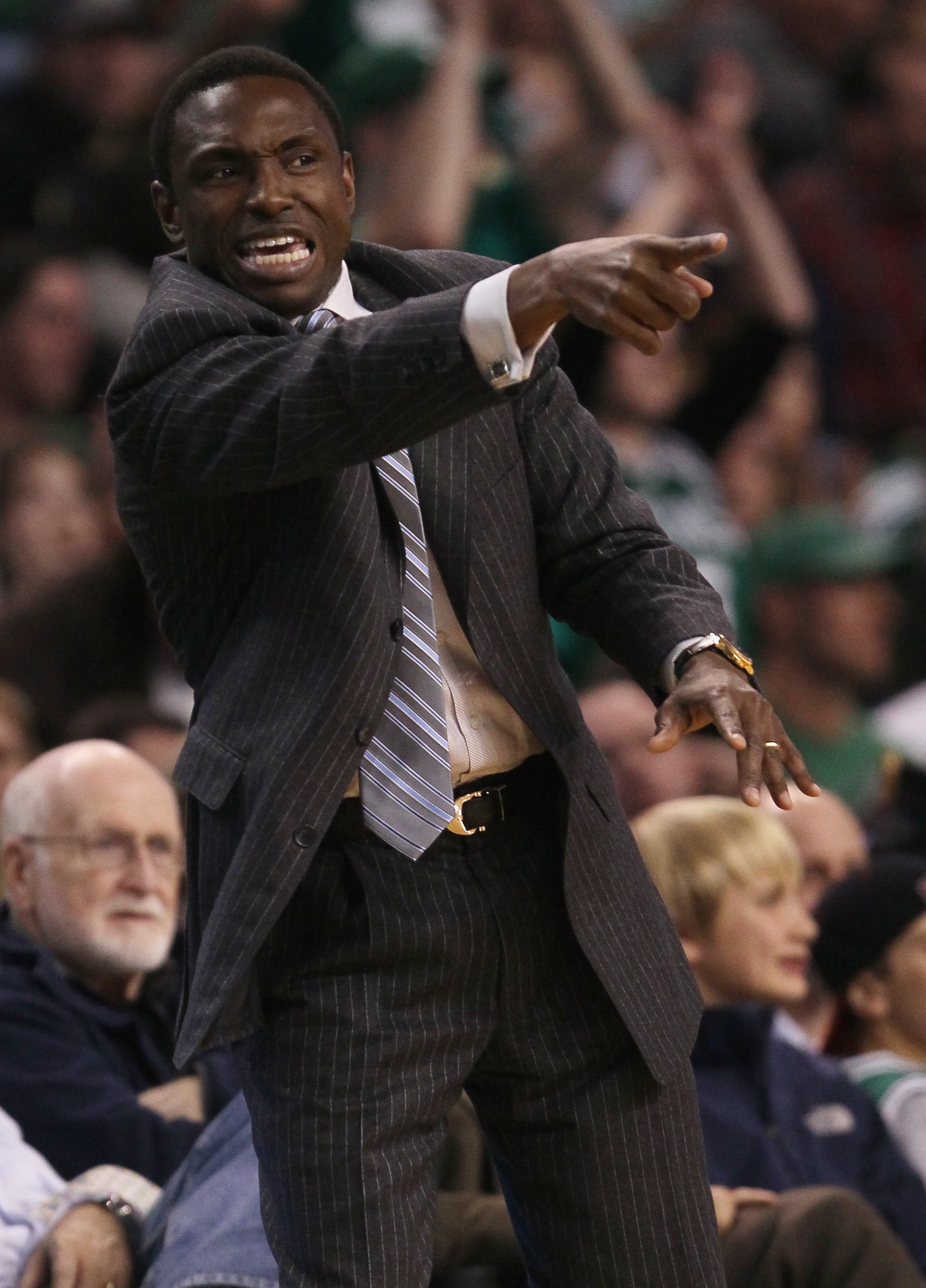 BOSTON - NOVEMBER 24:  Head coach Avery Johnson of the New Jersey Nets directs his players in the second half against the Boston Celtics on November 24, 2010 at the TD Garden in Boston, Massachusetts. The Celtics defeated the nets 89-83. NOTE TO USER: Use