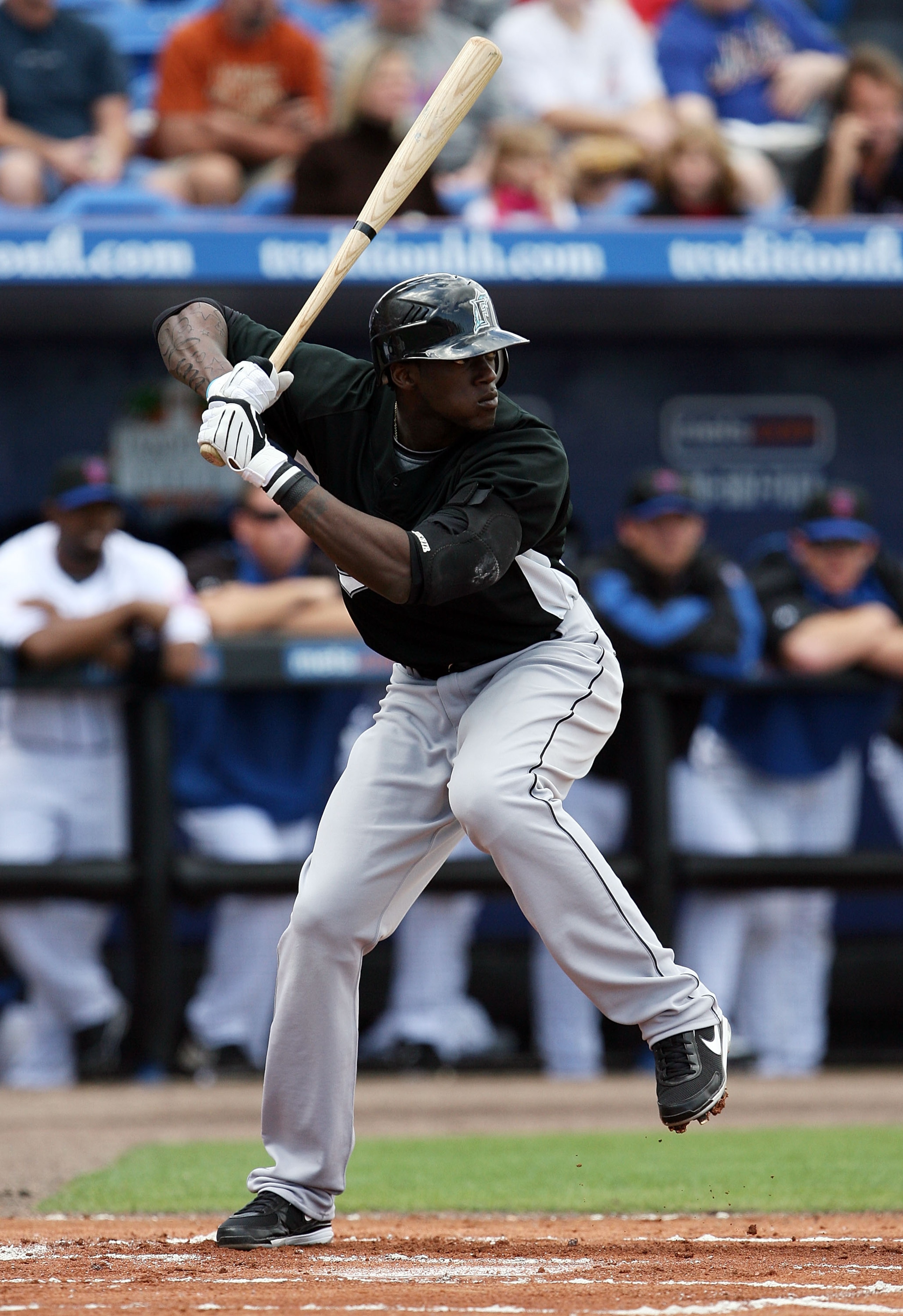 PORT ST LUCIE, FL - FEBRUARY 26:  Cameron Maybin #24 of the Florida Marlins bats against the New York Mets during a spring training game at Tradition Field on February 26, 2009 in Port St Lucie, Florida. The Mets defeated the Marlins 9-0.  (Photo by Doug