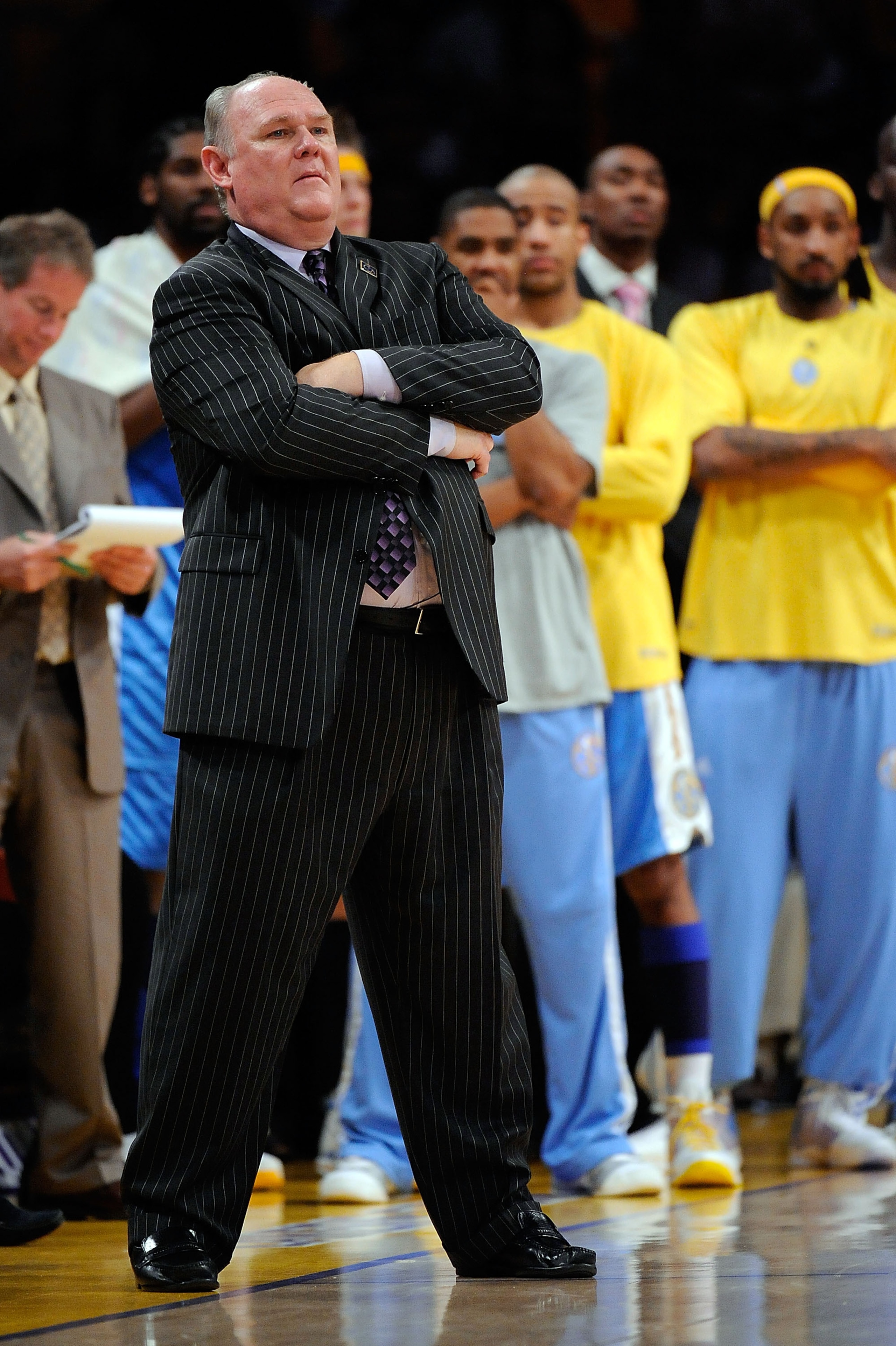LOS ANGELES, CA - MAY 27:  Head coach George Karl of the Denver Nuggets looks on in Game Five of the Western Conference Finals during the 2009 NBA Playoffs against the Los Angeles Lakers at Staples Center on May 27, 2009 in Los Angeles, California. NOTE T