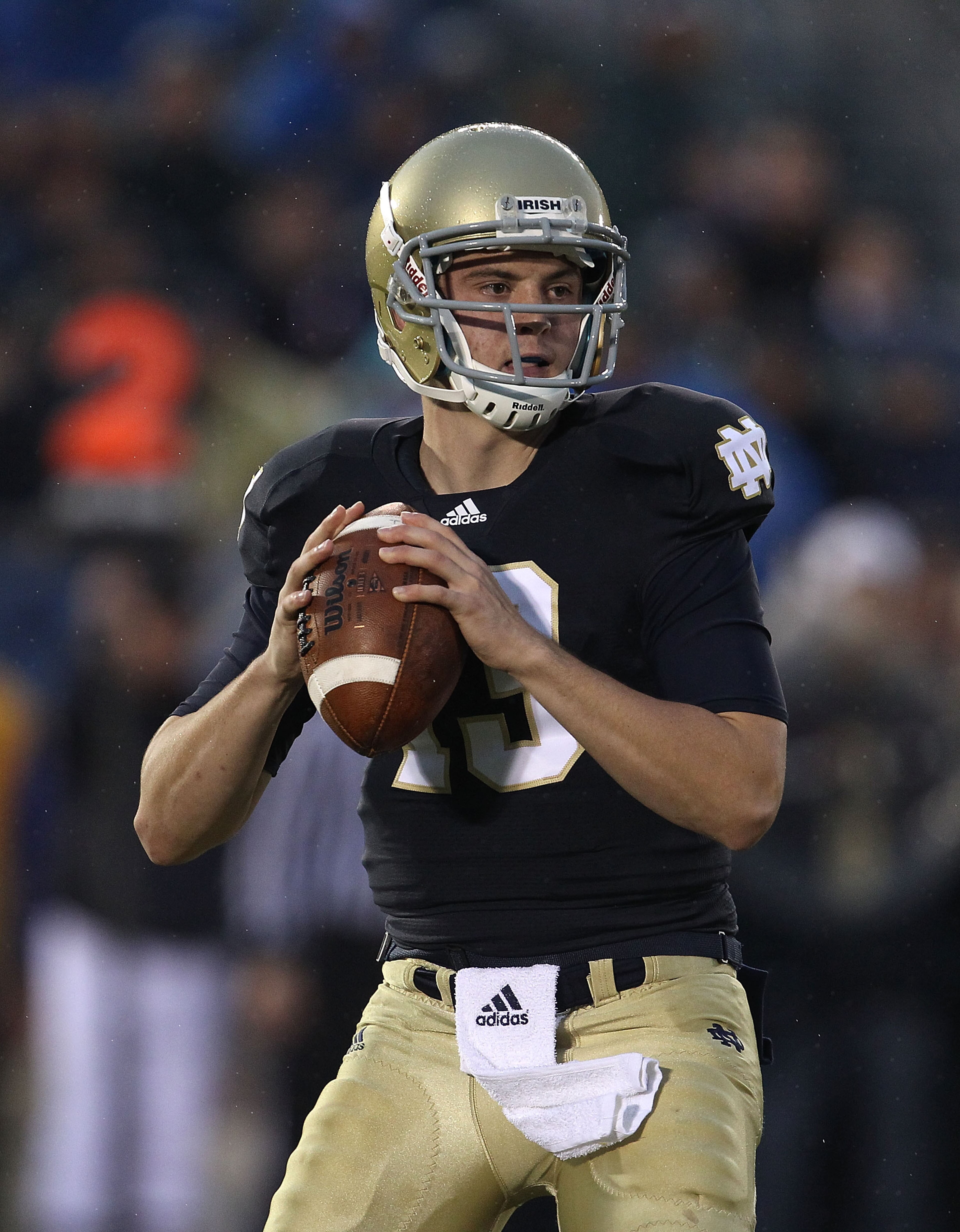 SOUTH BEND, IN - NOVEMBER 13: Tommy Rees #13 of the Notre Dame Fighting Irish looks for a receiver against the Utah Utes at Notre Dame Stadium on November 13, 2010 in South Bend, Indiana. Notre Dame defeated Utah 28-3. (Photo by Jonathan Daniel/Getty Imag SOUTH BEND, IN - NOVEMBER 13: Tommy Rees #13 of the Notre Dame Fighting Irish looks for a receiver against the Utah Utes at Notre Dame Stadium on November 13, 2010 in South Bend, Indiana. Notre Dame defeated Utah 28-3. (Photo by Jonathan Daniel/Getty Imag