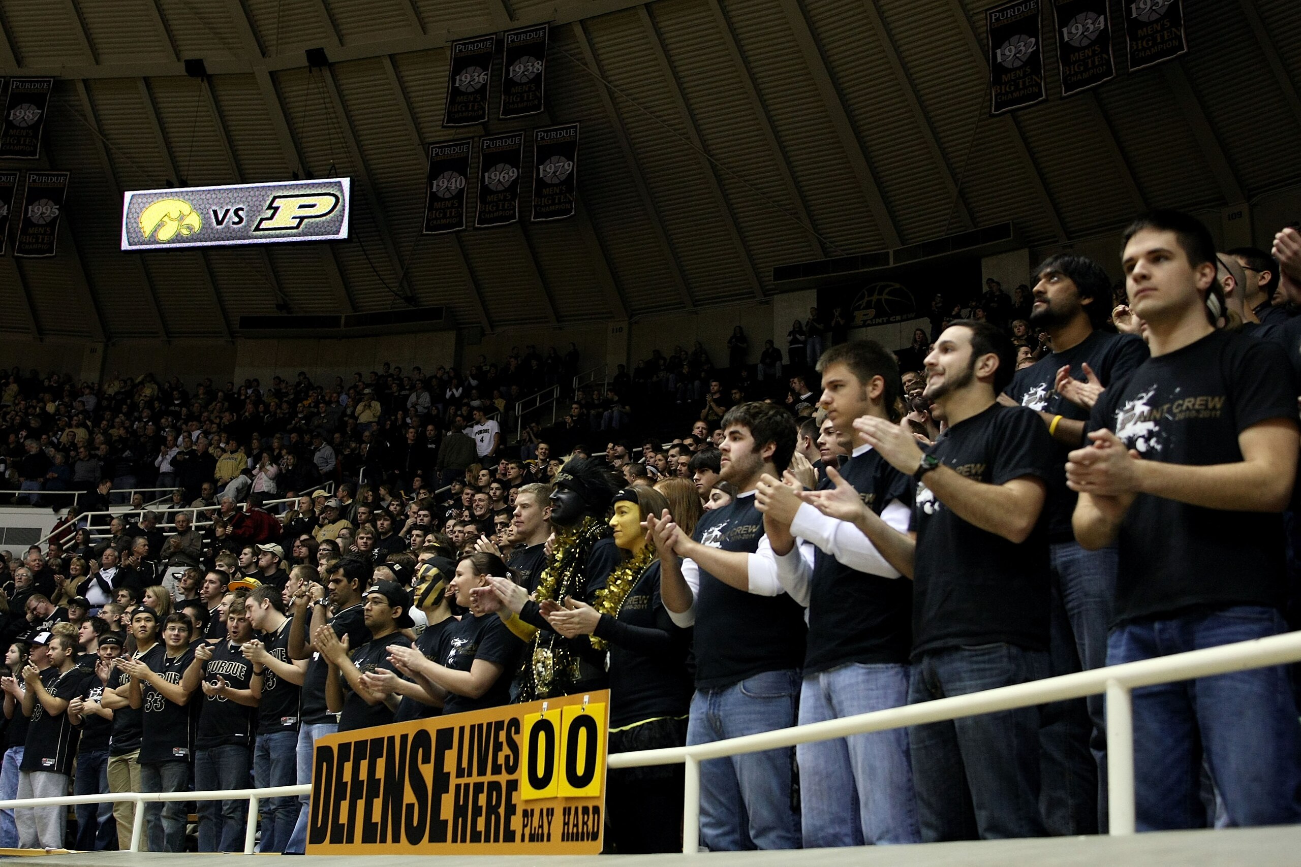 WEST LAFAYETTE, IN - JANUARY 09:  Fans and students from the Purdue Boilermakers support their team against the Iowa Hawkeyes at Mackey Arena on January 9, 2011 in West Lafayette, Indiana.  (Photo by Chris Chambers/Getty Images)
