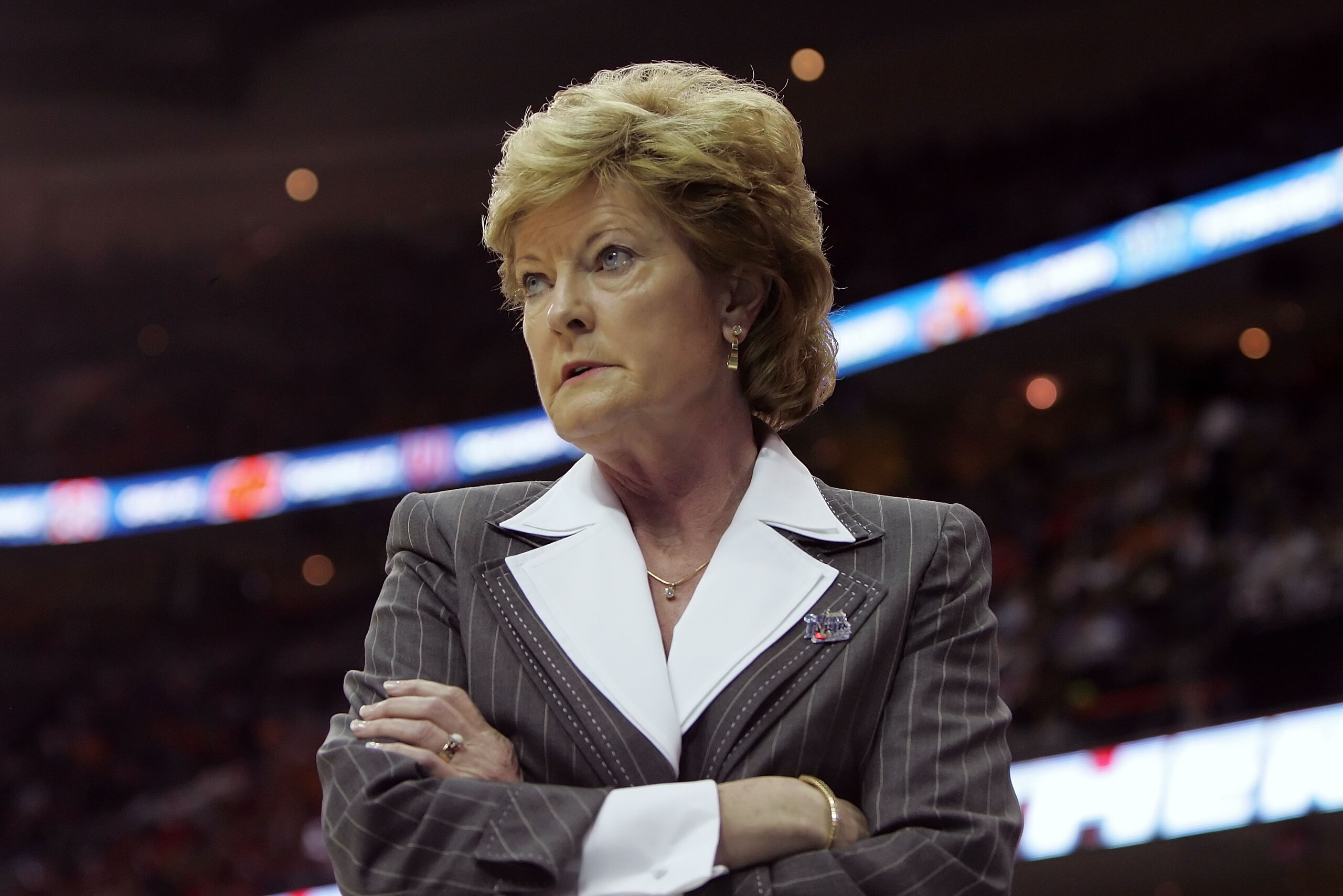 CLEVELAND - APRIL 01: Head coach Pat Summitt of the Tennessee Lady Volunteers looks on as she coaches against the North Carolina Tar Heels during their National Semifinal game of the 2007 NCAA Women's Final Four at the Quicken Loans Arena on April 1, 200 CLEVELAND - APRIL 01: Head coach Pat Summitt of the Tennessee Lady Volunteers looks on as she coaches against the North Carolina Tar Heels during their National Semifinal game of the 2007 NCAA Women's Final Four at the Quicken Loans Arena on April 1, 200