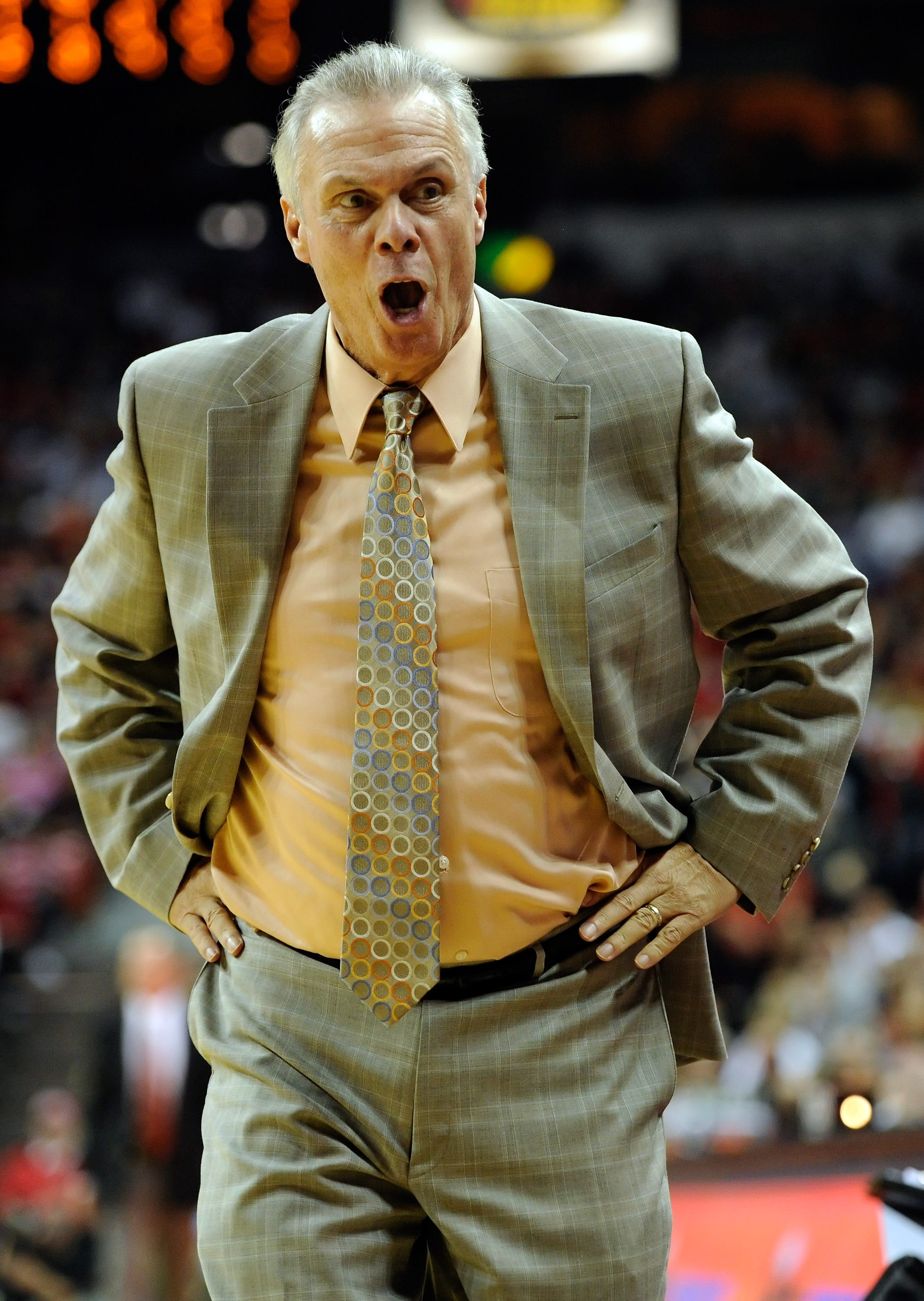 LAS VEGAS - NOVEMBER 20: Head coach Bo Ryan of the Wisconsin Badgers reacts during a game against the UNLV Rebels at the Thomas & Mack Center November 20, 2010 in Las Vegas, Nevada. UNLV won 68-65. (Photo by Ethan Miller/Getty Images)