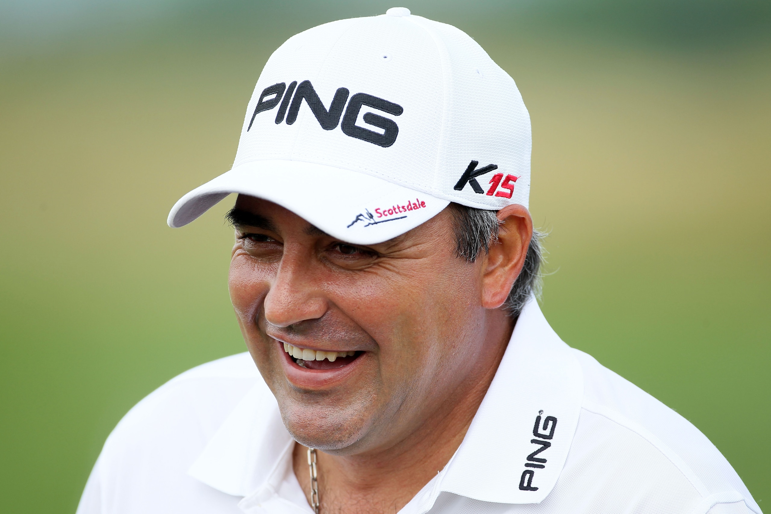 KOHLER, WI - AUGUST 11: Angel Cabrera of Argentina smiles during a practice round prior to the start of the 92nd PGA Championship on the Straits Course at Whistling Straits on August 11, 2010 in Kohler, Wisconsin. (Photo by Andy Lyons/Getty Images) KOHLER, WI - AUGUST 11: Angel Cabrera of Argentina smiles during a practice round prior to the start of the 92nd PGA Championship on the Straits Course at Whistling Straits on August 11, 2010 in Kohler, Wisconsin. (Photo by Andy Lyons/Getty Images)