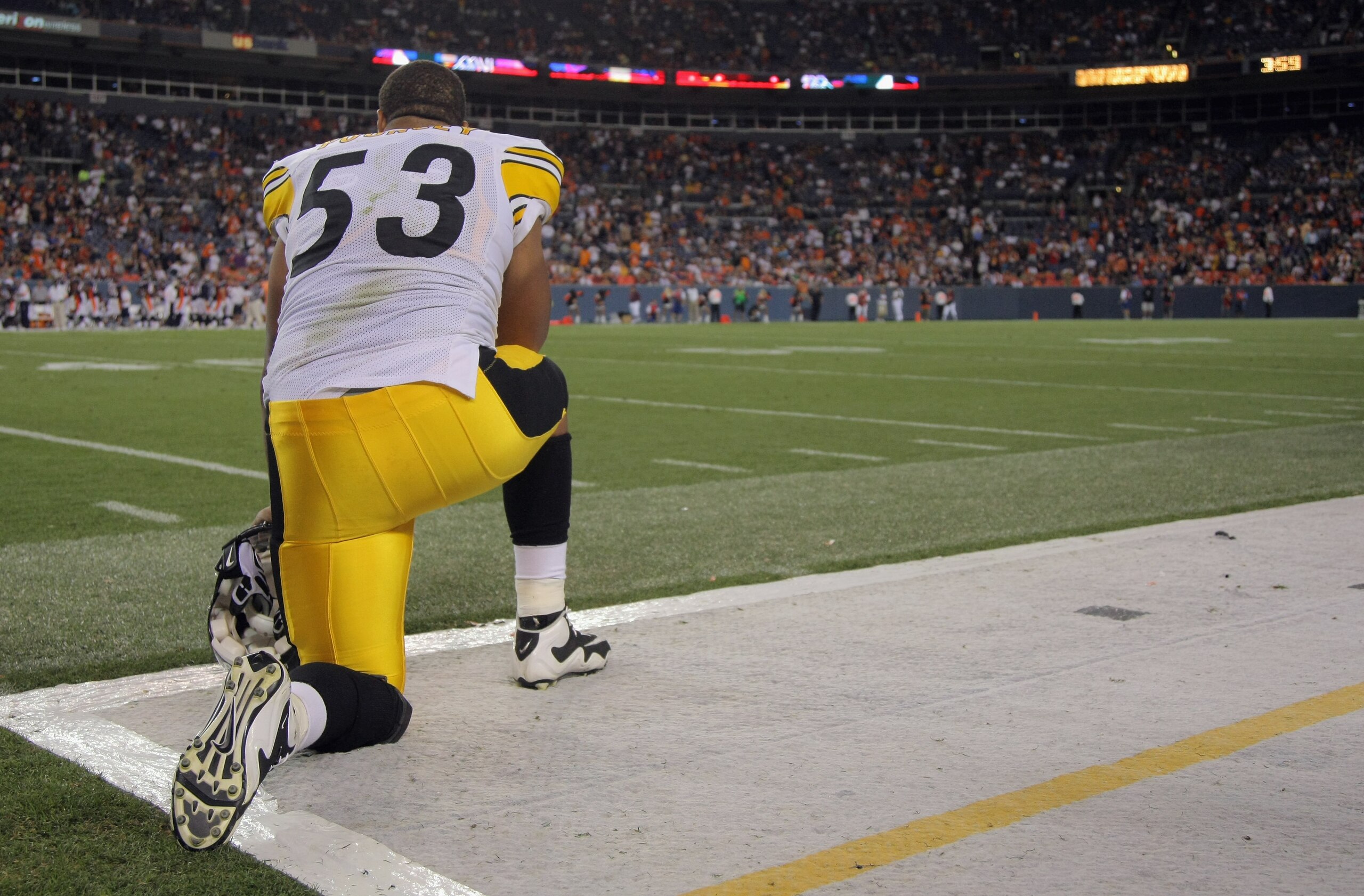 DENVER - AUGUST 29: Center Maurkice Pouncey #53 of the Pittsburgh Steelers watches from the sidelines against the Denver Broncos during preseason NFL action at INVESCO Field at Mile High on August 29, 2010 in Denver, Colorado. The Broncos defeated the St DENVER - AUGUST 29: Center Maurkice Pouncey #53 of the Pittsburgh Steelers watches from the sidelines against the Denver Broncos during preseason NFL action at INVESCO Field at Mile High on August 29, 2010 in Denver, Colorado. The Broncos defeated the St