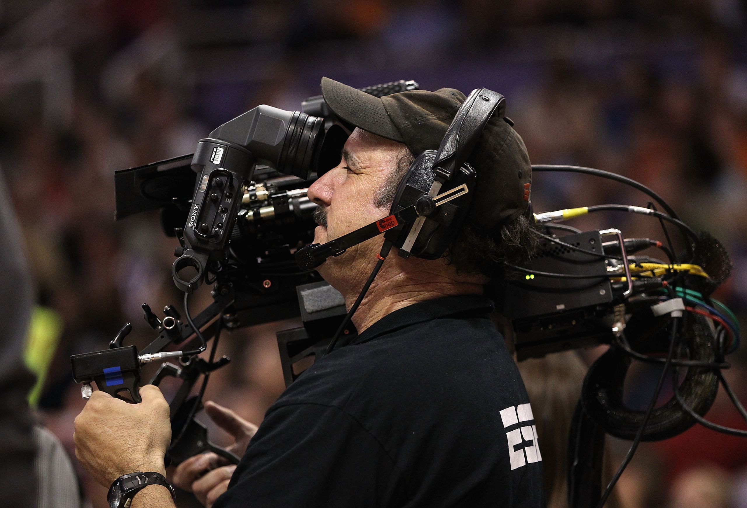 PHOENIX, AZ - JANUARY 14:  ESPN 3D camerman at work during the NBA game between the Portland Trail Blazers and the Phoenix Suns at US Airways Center on January 14, 2011 in Phoenix, Arizona.  NOTE TO USER: User expressly acknowledges and agrees that, by do