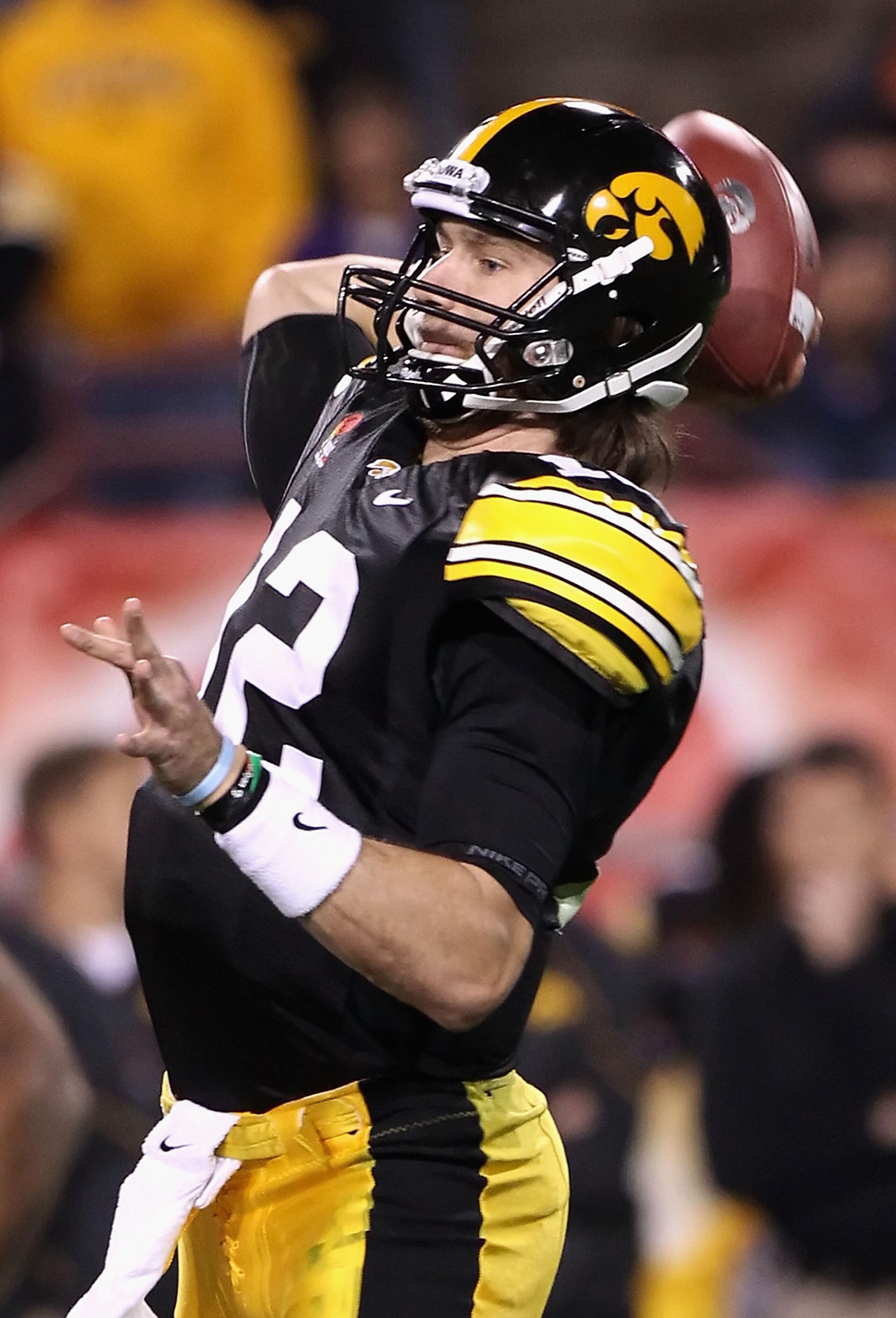 TEMPE, AZ - DECEMBER 28: Quarterback Ricky Stanzi #12 of the Iowa Hawkeyes throws a pass during the Insight Bowl against the Missouri Tigers at Sun Devil Stadium on December 28, 2010 in Tempe, Arizona. (Photo by Christian Petersen/Getty Images) TEMPE, AZ - DECEMBER 28: Quarterback Ricky Stanzi #12 of the Iowa Hawkeyes throws a pass during the Insight Bowl against the Missouri Tigers at Sun Devil Stadium on December 28, 2010 in Tempe, Arizona. (Photo by Christian Petersen/Getty Images)