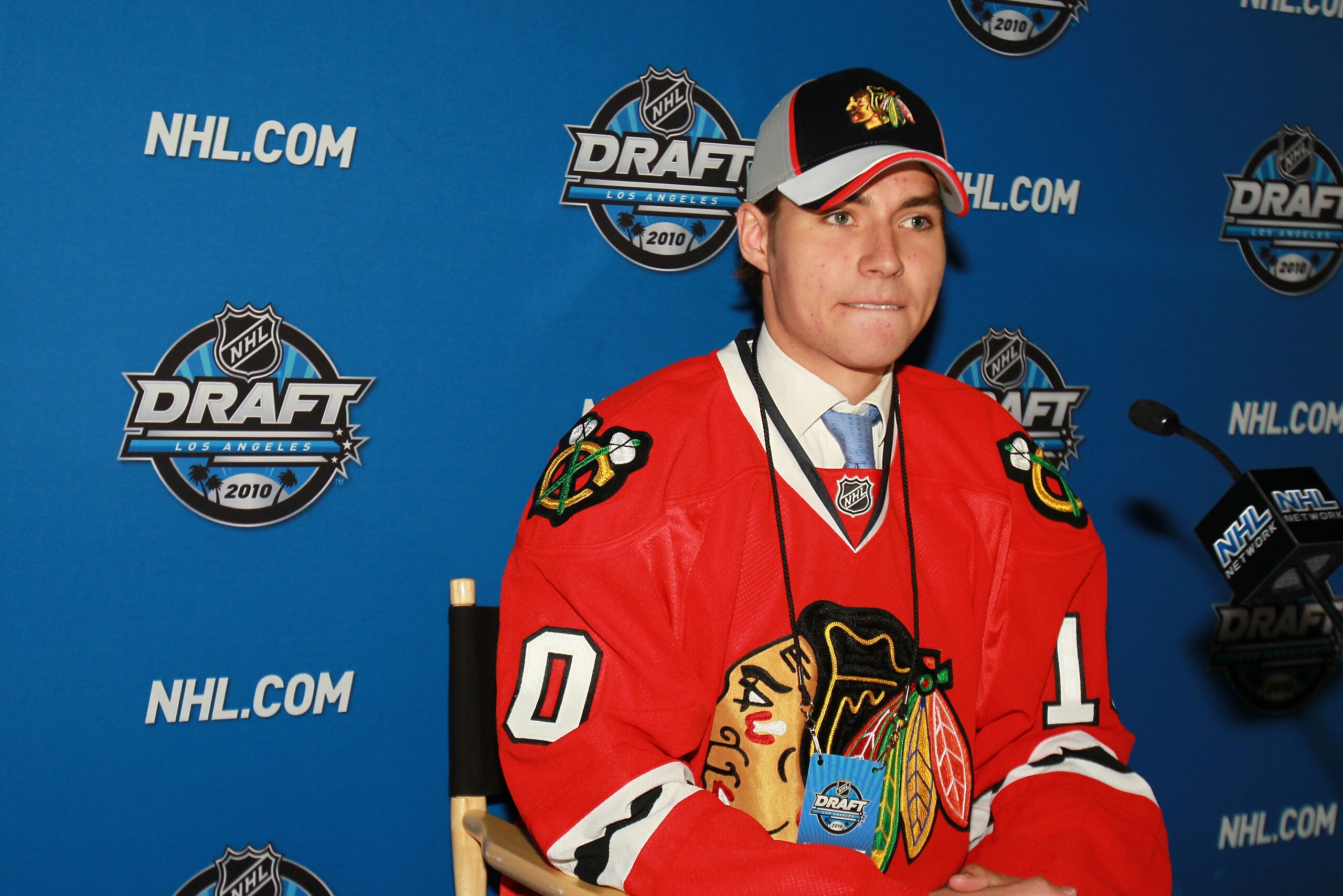 LOS ANGELES, CA - JUNE 26:  Ludvig Rensfeldt, drafted in the second round by the Chicago Blackhawks, is interviewed during the 2010 NHL Entry Draft at Staples Center on June 26, 2010 in Los Angeles, California.  (Photo by Jeff Gross/Getty Images)
