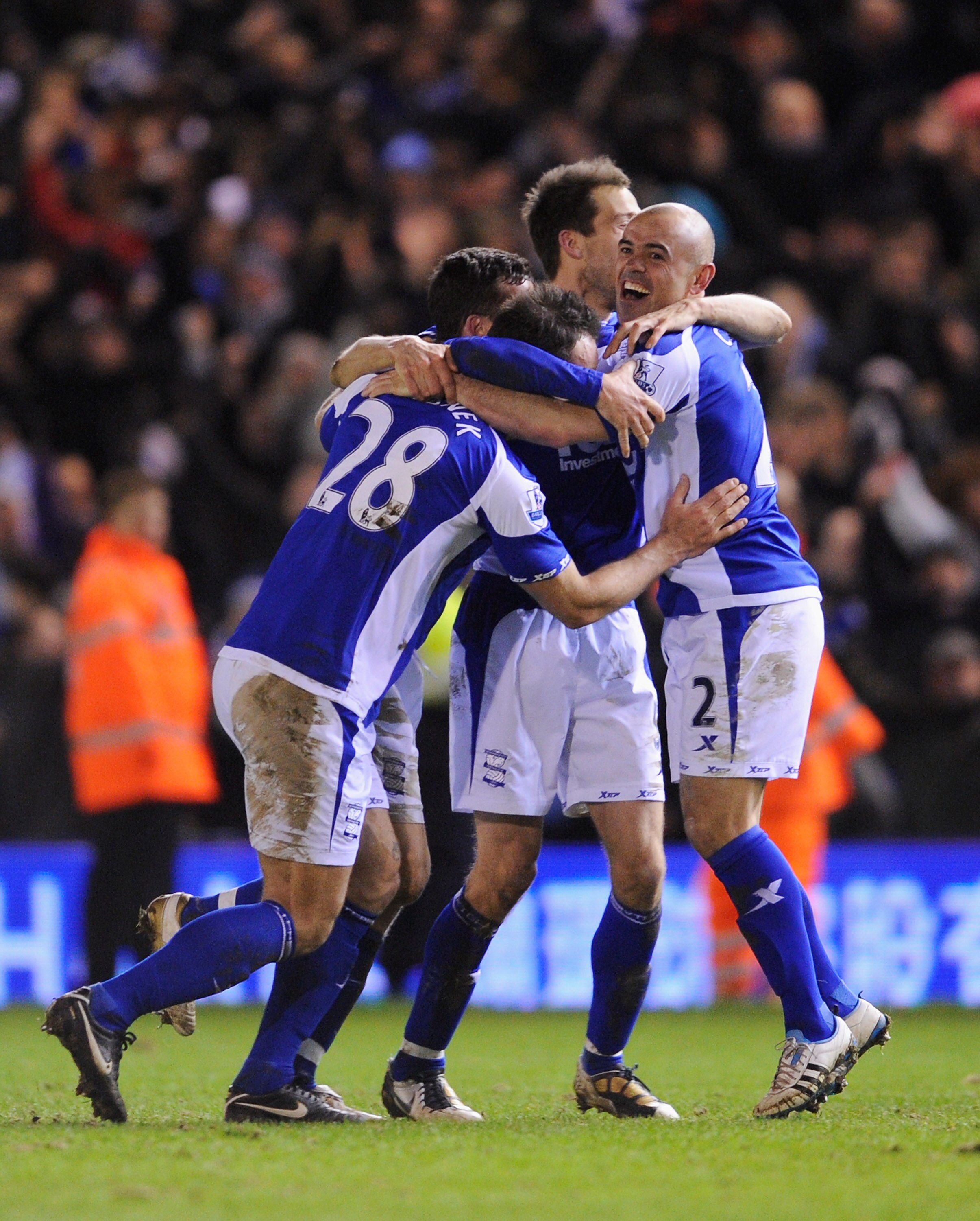 BIRMINGHAM, ENGLAND - JANUARY 26:  Stephen Carr of Birmingham City celebrates with team mates after the Carling Cup Semi Final Second Leg match between Birmingham City and West Ham United at St Andrews on January 26, 2011 in Birmingham, England.  (Photo b