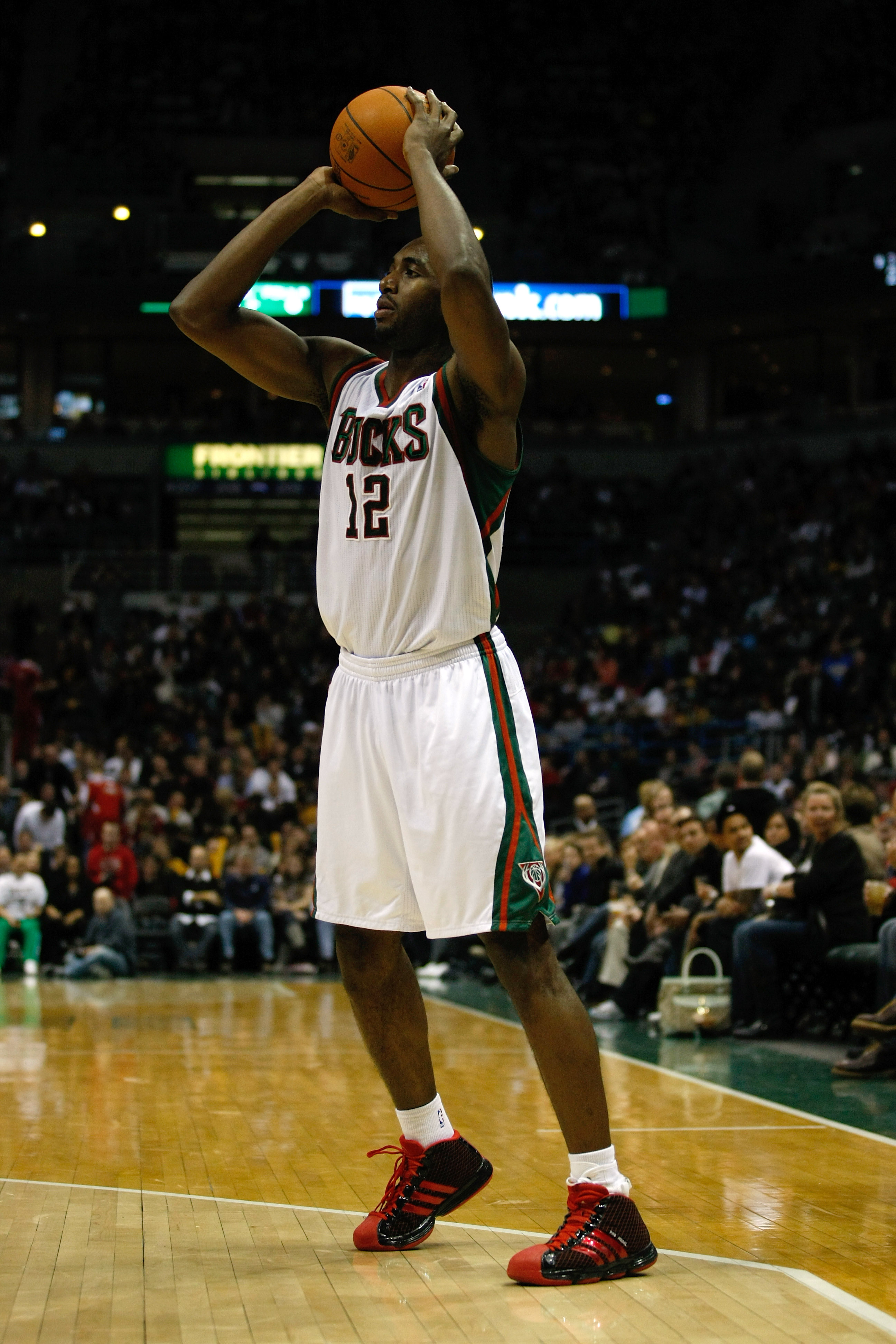 MILWAUKEE, WI - JANUARY 07: Luc Richard Mbah a Moute #12 of the Milwaukee Bucks shoots against the Miami Heat at the Bradley Center on January 7, 2011 in Milwaukee, Wisconsin. NOTE TO USER: User expressly acknowledges and agrees that, by downloading and o
