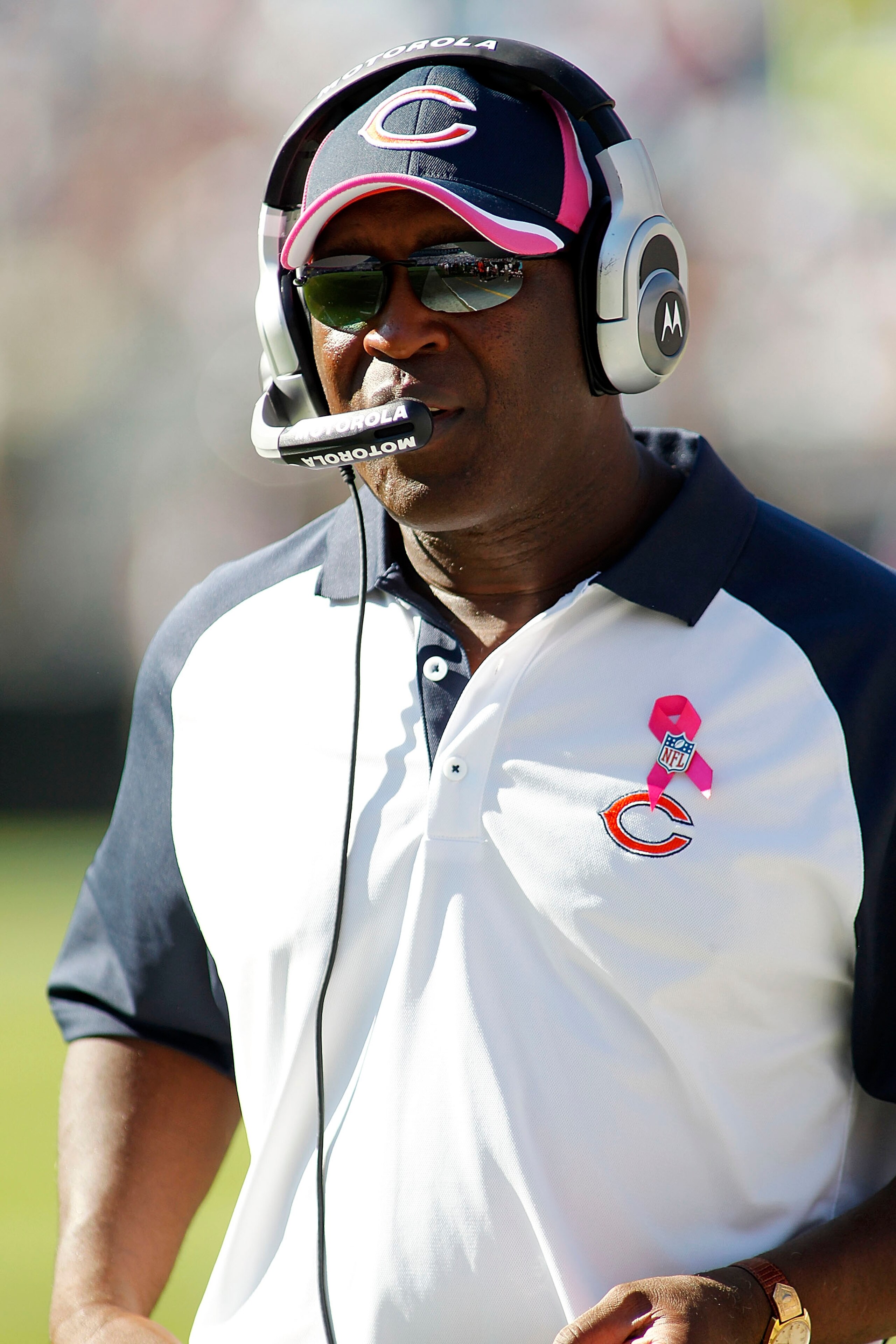 CHARLOTTE, NC - OCTOBER 10: Head coach Lovie Smith of the Chicago Bears watches from the sidelines against the Carolina Panthers at Bank of America Stadium on October 10, 2010 in Charlotte, North Carolina. (Photo by Geoff Burke/Getty Images)