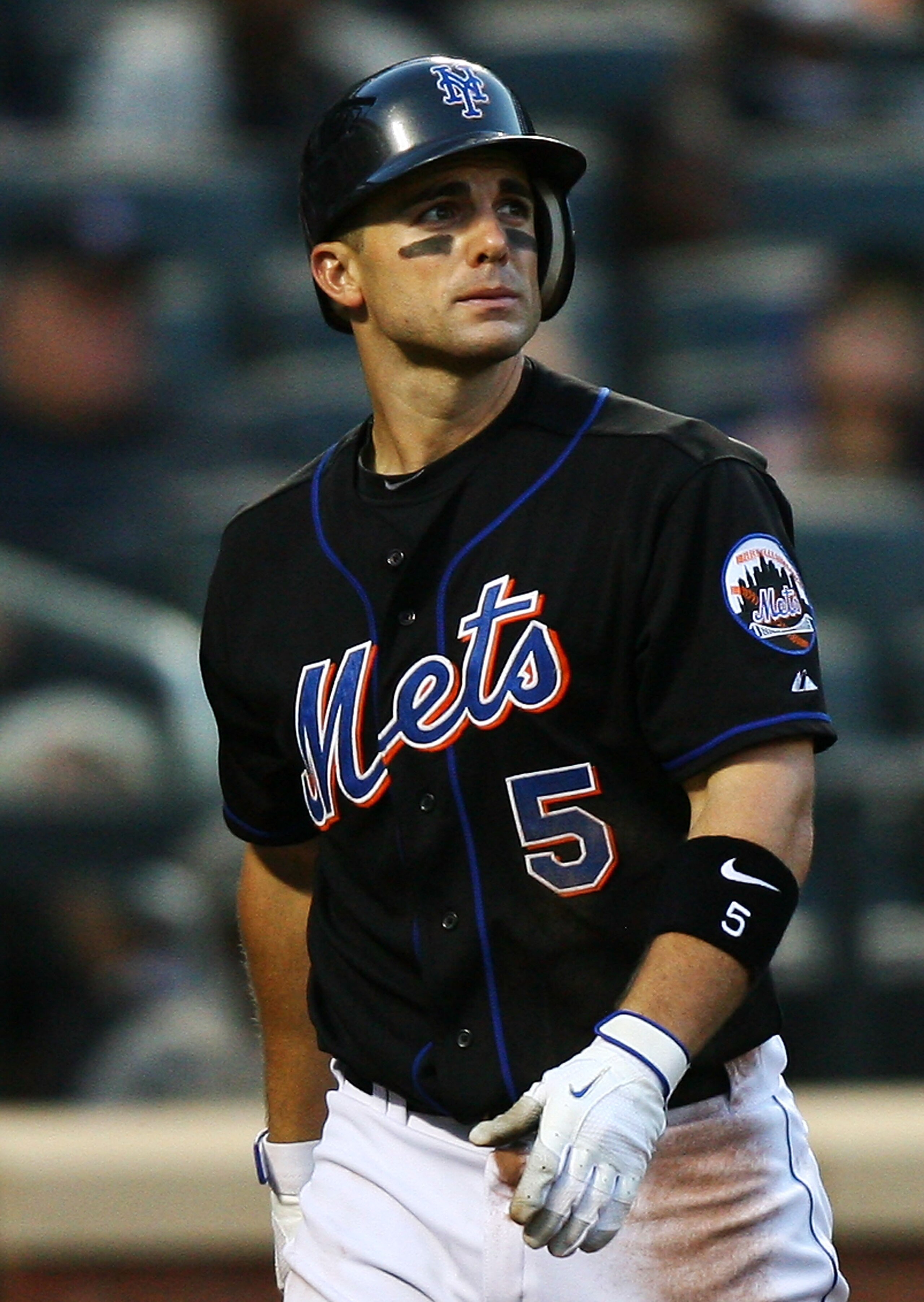 NEW YORK - SEPTEMBER 18:  David Wright #5 of the New York Mets walks off after striking out in the ninth inning against the Atlanta Braves on September 18, 2010 at Citi Field in the Flushing neighborhood of the Queens borough of New York City.  (Photo by
