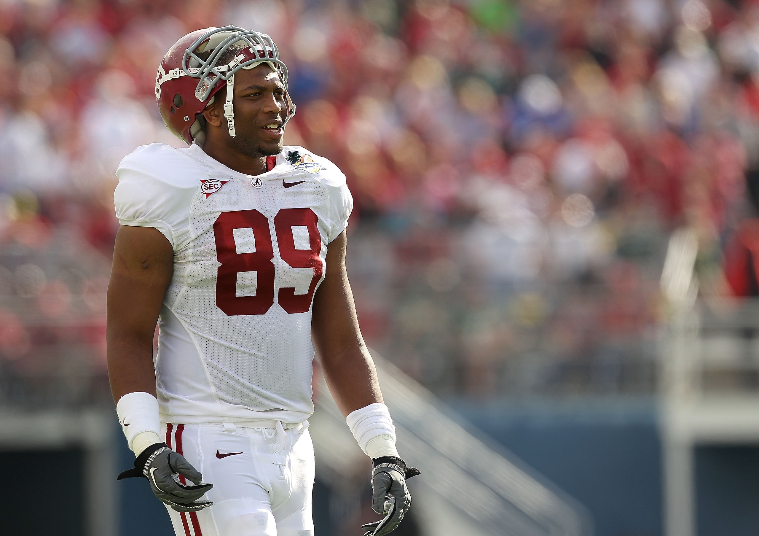 ORLANDO, FL - JANUARY 01: Michael Williams #89 of the Alabama Crimson Tide walks onto the field after a timeout during the Capitol One Bowl against the Michigan State Spartans at the Florida Citrus Bowl on January 1, 2011 in Orlando, Florida. (Photo by M ORLANDO, FL - JANUARY 01: Michael Williams #89 of the Alabama Crimson Tide walks onto the field after a timeout during the Capitol One Bowl against the Michigan State Spartans at the Florida Citrus Bowl on January 1, 2011 in Orlando, Florida. (Photo by M