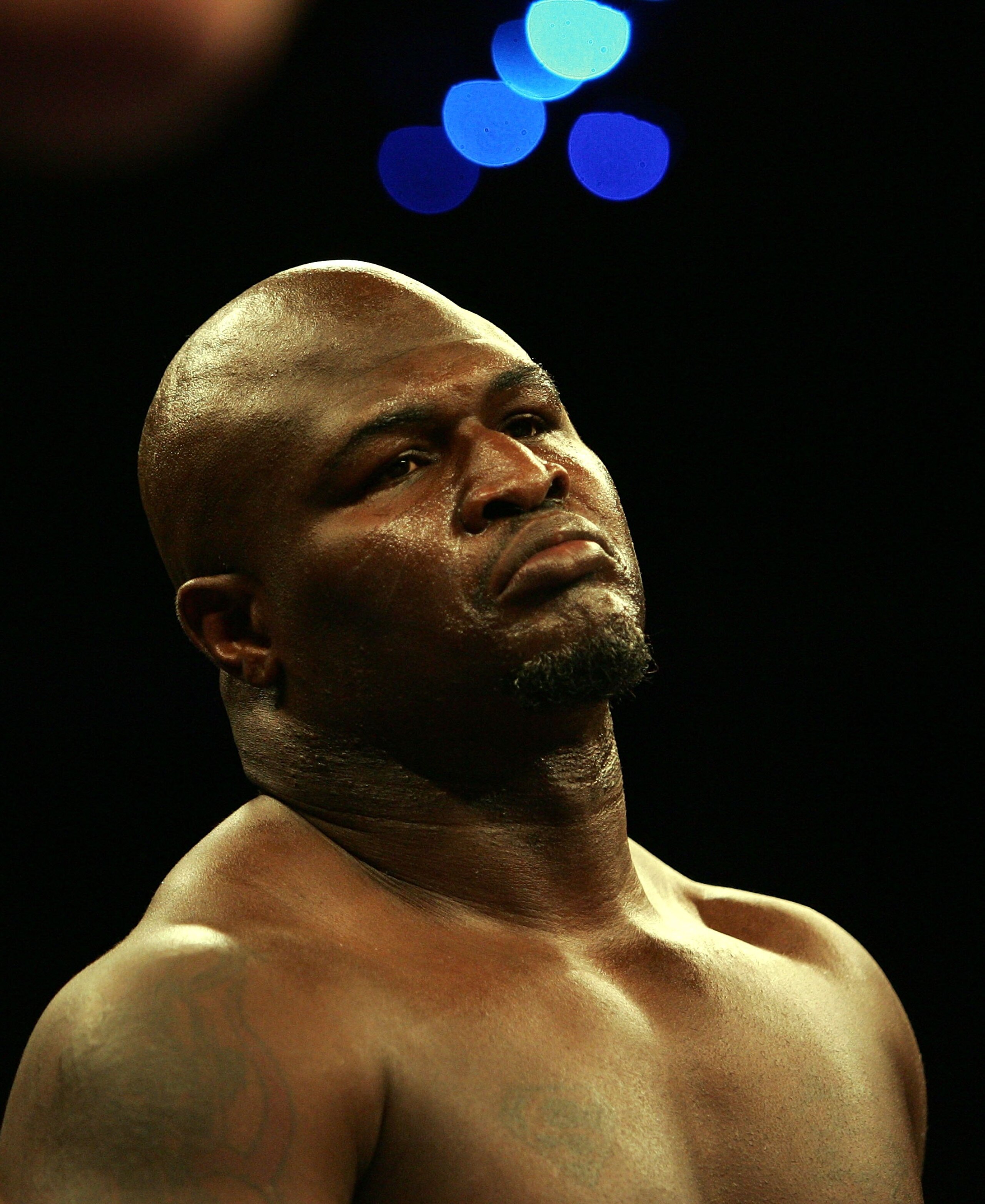HOLLYWOOD, FL - JANUARY 06:  James 'Lights Out' Toney stares across the ring during his loss to Samuel 'Nigerian Nightmare' Peter in a WBC heavyweight title eliminator fight at the Hard Rock Hotel and Casino January 6, 2007 in Hollywood, Florida.  (Photo