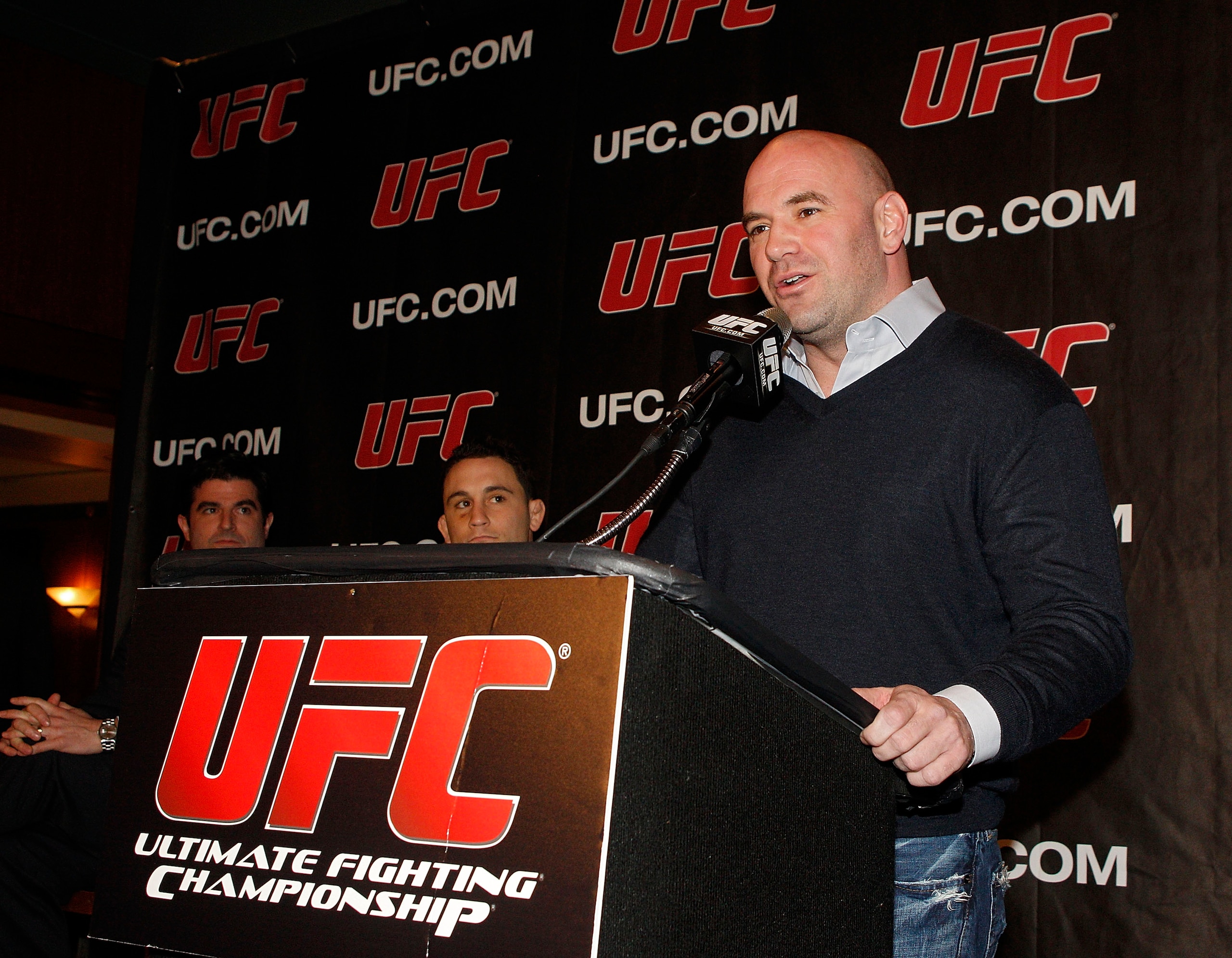 NEW YORK, NY - JANUARY 13:  Dana White, UFC President, speaks during a press conference to announce commitment to bring UFC to Madison Square Garden and New York State at Madison Square Garden on January 13, 2011 in New York City.  (Photo by Michael Cohen