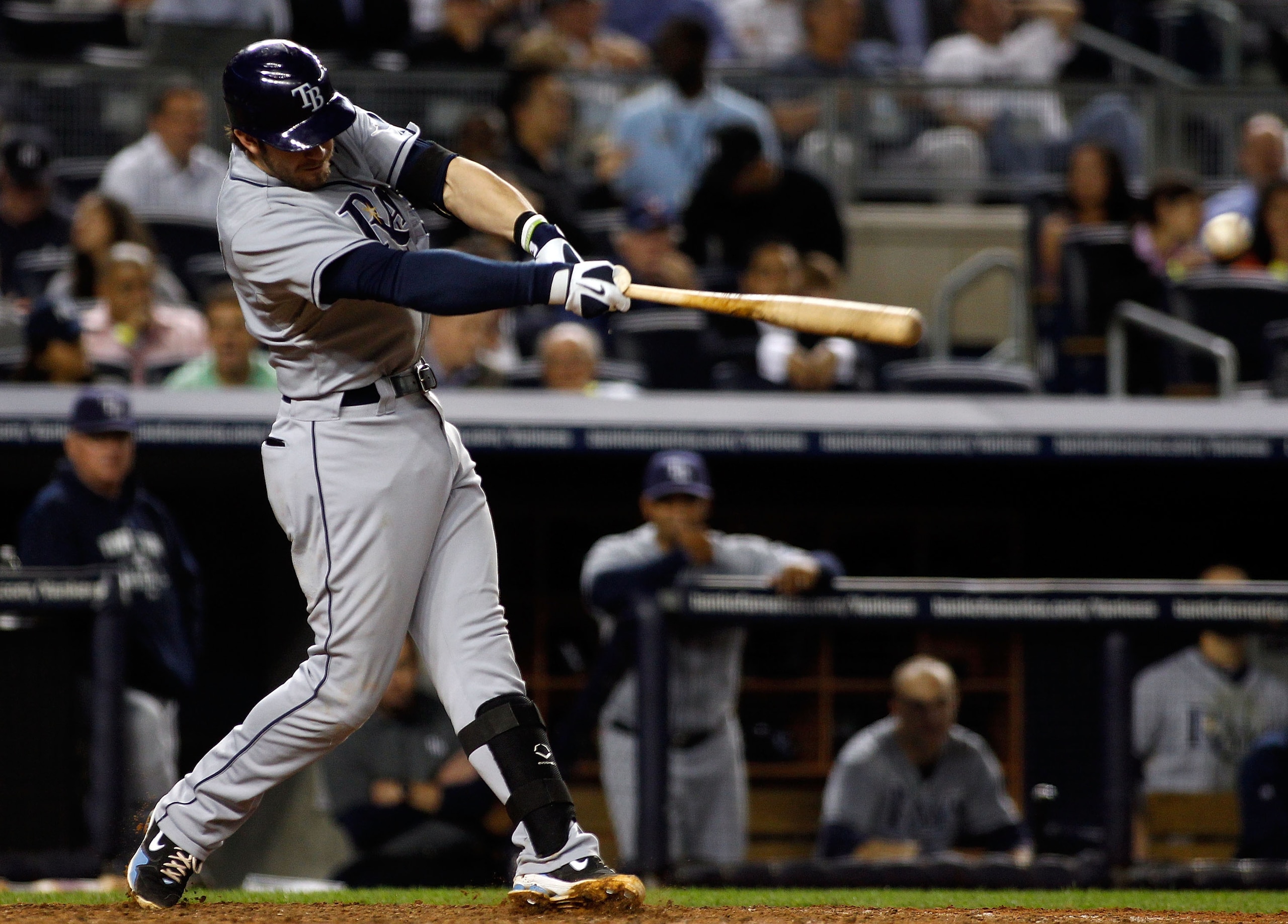 NEW YORK - SEPTEMBER 23: Evan Longoria #3 of the Tampa Bay Rays hits a double in the sixth-inning against the New York Yankees on September 23, 2010 at Yankee Stadium in the Bronx borough of New York City. (Photo by Mike Stobe/Getty Images) NEW YORK - SEPTEMBER 23: Evan Longoria #3 of the Tampa Bay Rays hits a double in the sixth-inning against the New York Yankees on September 23, 2010 at Yankee Stadium in the Bronx borough of New York City. (Photo by Mike Stobe/Getty Images)
