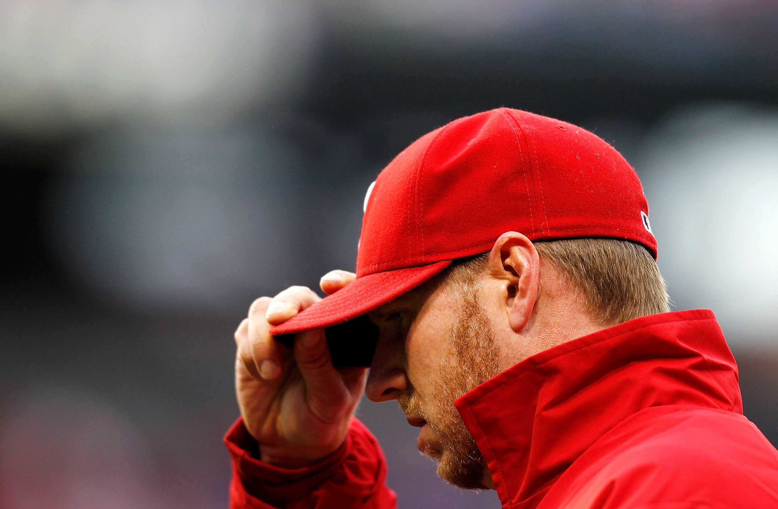 PHILADELPHIA - OCTOBER 06:  Roy Halladay #34 of the Philadelphia Phillies walks to the dugout in Game 1 of the NLDS against the Cincinnati Reds at Citizens Bank Park on October 6, 2010 in Philadelphia, Pennsylvania.  (Photo by Jeff Zelevansky/Getty Images