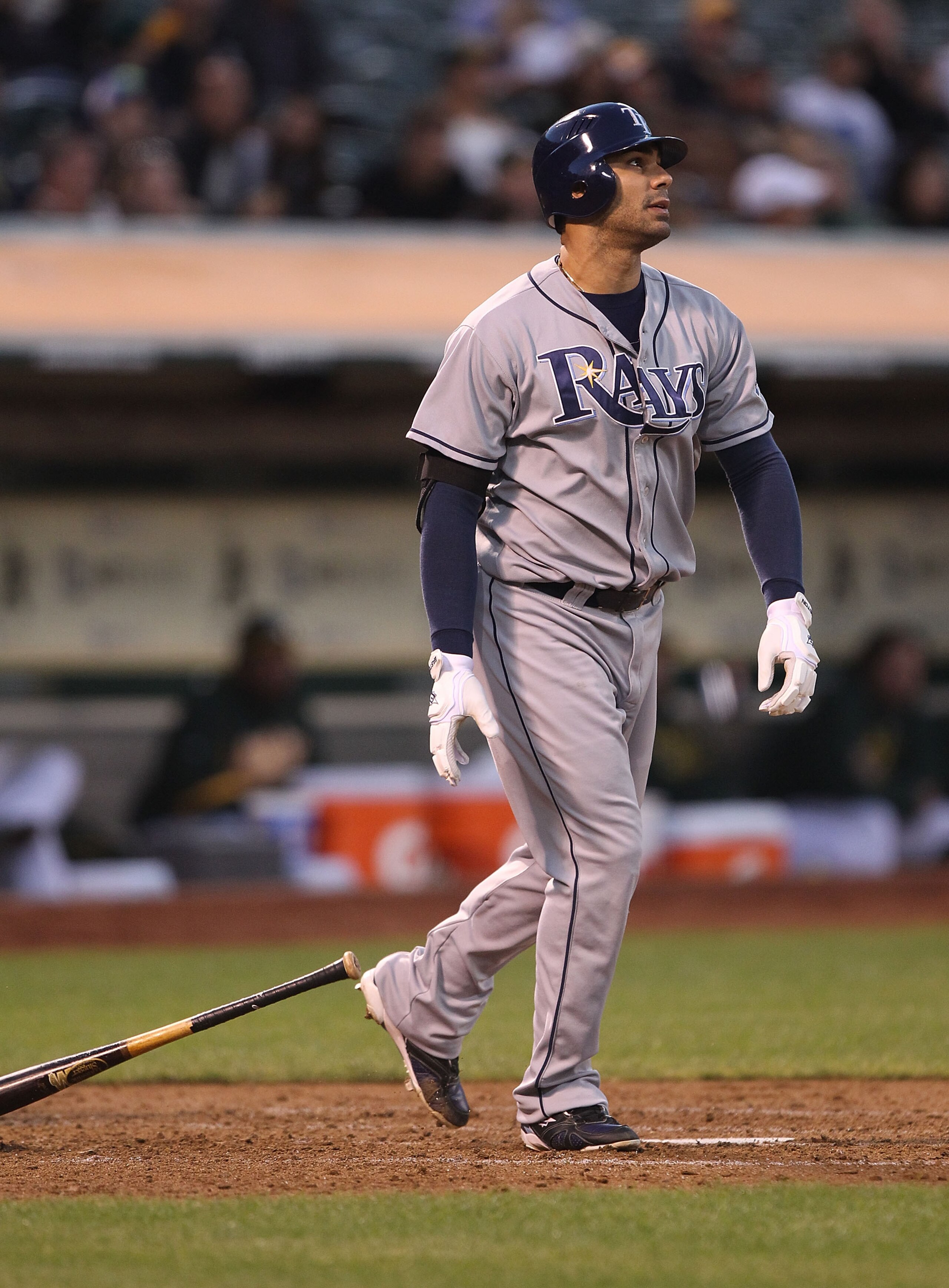 OAKLAND, CA - AUGUST 19:  Carlos Pena #23 of the Tampa Bay Rays hits a two run home run against the Oakland Athletics in the fourth inning during an MLB game at the Oakland-Alameda County Coliseum on August 19, 2010 in Oakland, California.  (Photo by Jed