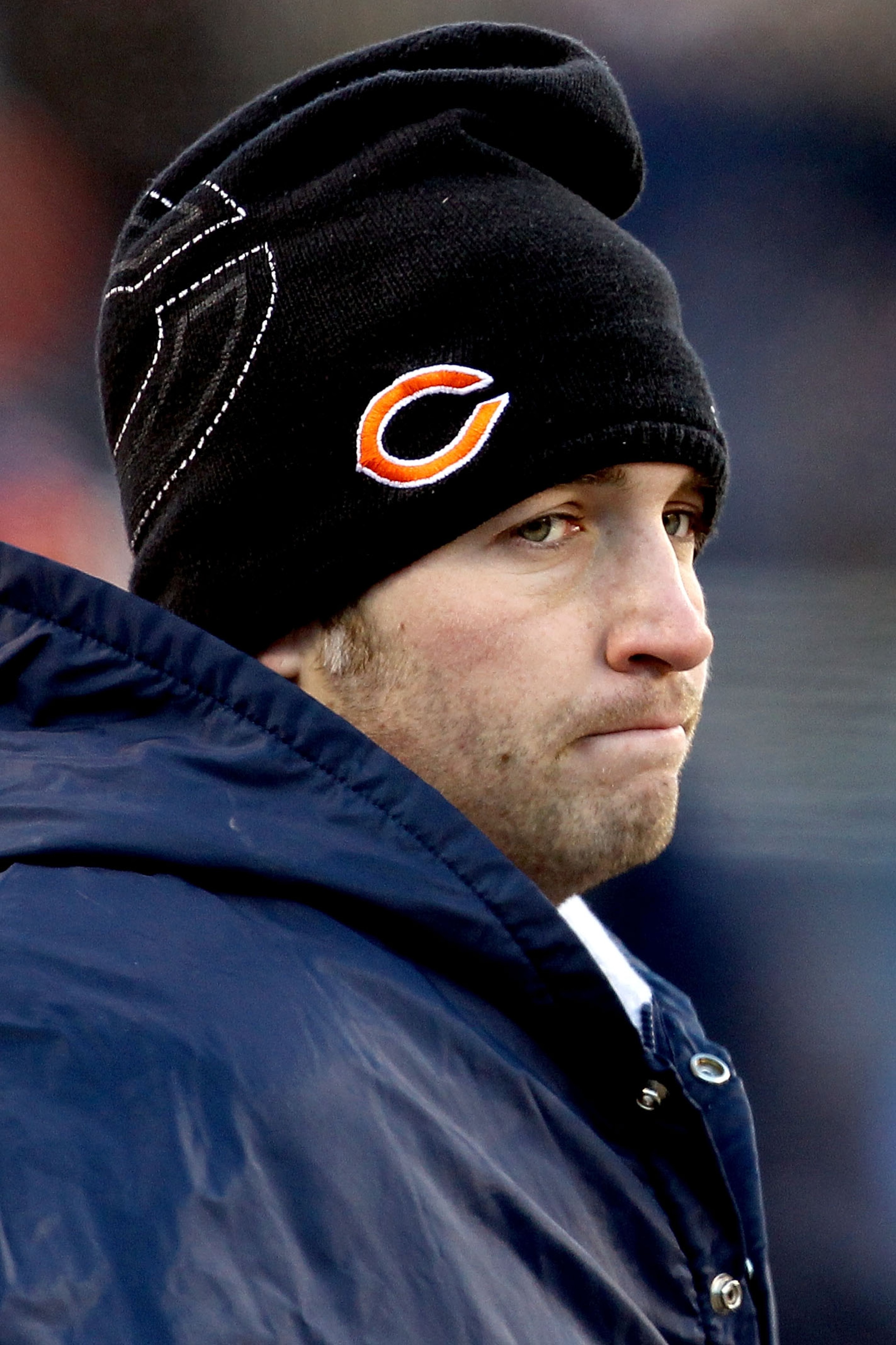 CHICAGO, IL - JANUARY 23: Quarterback Jay Cutler #6 of the Chicago Bears on the sideline in the third quarter after leaving the game with an injury against the Green Bay Packers in the NFC Championship Game at Soldier Field on January 23, 2011 in Chicago CHICAGO, IL - JANUARY 23: Quarterback Jay Cutler #6 of the Chicago Bears on the sideline in the third quarter after leaving the game with an injury against the Green Bay Packers in the NFC Championship Game at Soldier Field on January 23, 2011 in Chicago