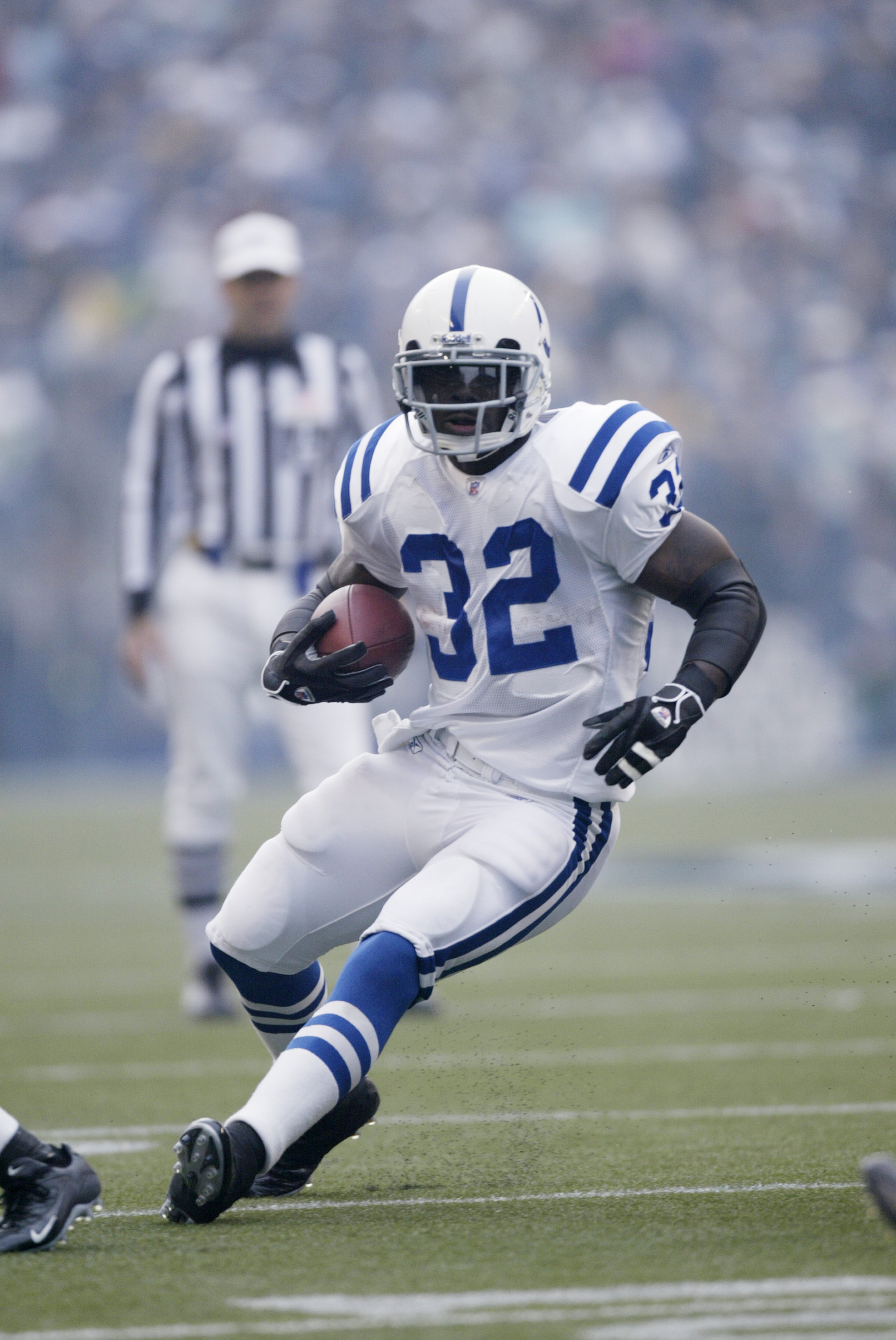 SEATTLE - DECEMBER 24: Running back Edgerrin James #32 of the Indianapolis Colts carries the ball against the Seattle Seahawks at Qwest Field on December 24, 2005 in Seattle, Washington. The Seahawks defeated the Colts 28-13. (Photo by Otto Greule Jr/Ge SEATTLE - DECEMBER 24: Running back Edgerrin James #32 of the Indianapolis Colts carries the ball against the Seattle Seahawks at Qwest Field on December 24, 2005 in Seattle, Washington. The Seahawks defeated the Colts 28-13. (Photo by Otto Greule Jr/Ge