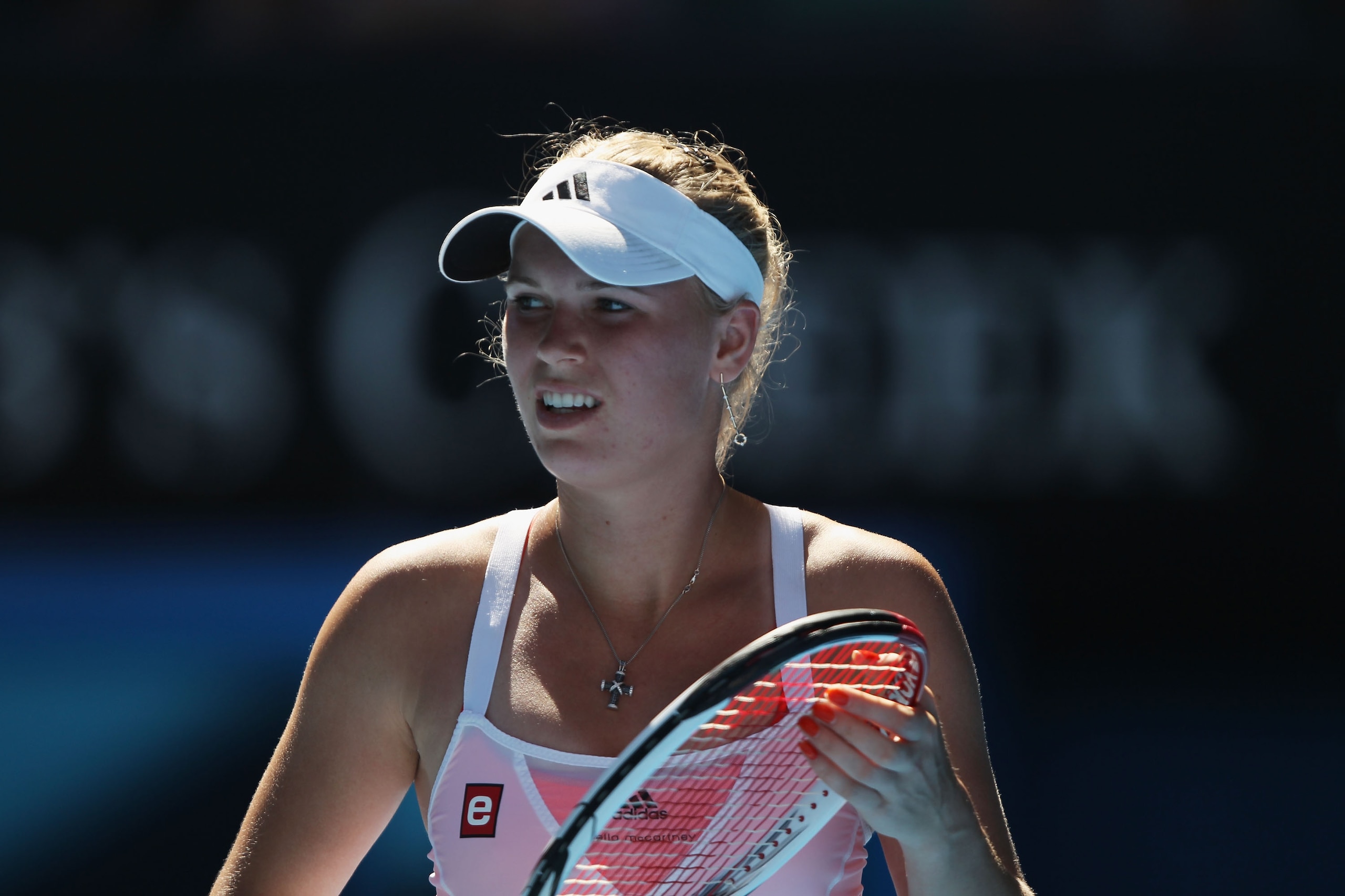 MELBOURNE, AUSTRALIA - JANUARY 27:  Caroline Wozniacki of Denmark looks on in her semifinal match against Na Li of China during day eleven of the 2011 Australian Open at Melbourne Park on January 27, 2011 in Melbourne, Australia.  (Photo by Clive Brunskil