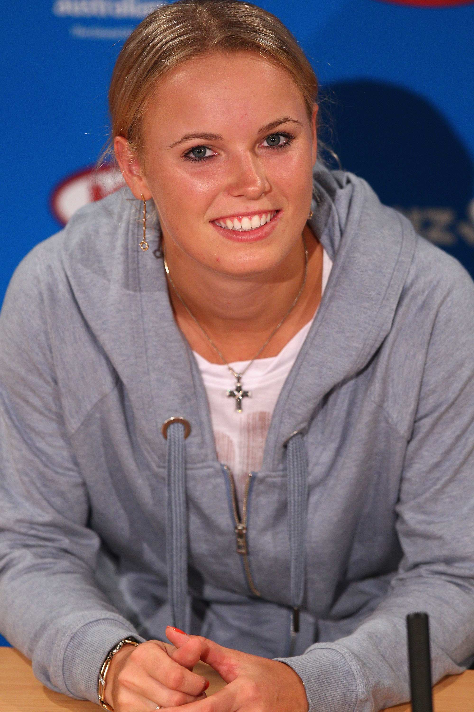 MELBOURNE, AUSTRALIA - JANUARY 25: Caroline Wozniacki of Denmark attends a press conference after winning her quarterfinal match against Francesca Schiavone of Italy during day nine of the 2011 Australian Open at Melbourne Park on January 25, 2011 in Mel MELBOURNE, AUSTRALIA - JANUARY 25: Caroline Wozniacki of Denmark attends a press conference after winning her quarterfinal match against Francesca Schiavone of Italy during day nine of the 2011 Australian Open at Melbourne Park on January 25, 2011 in Mel