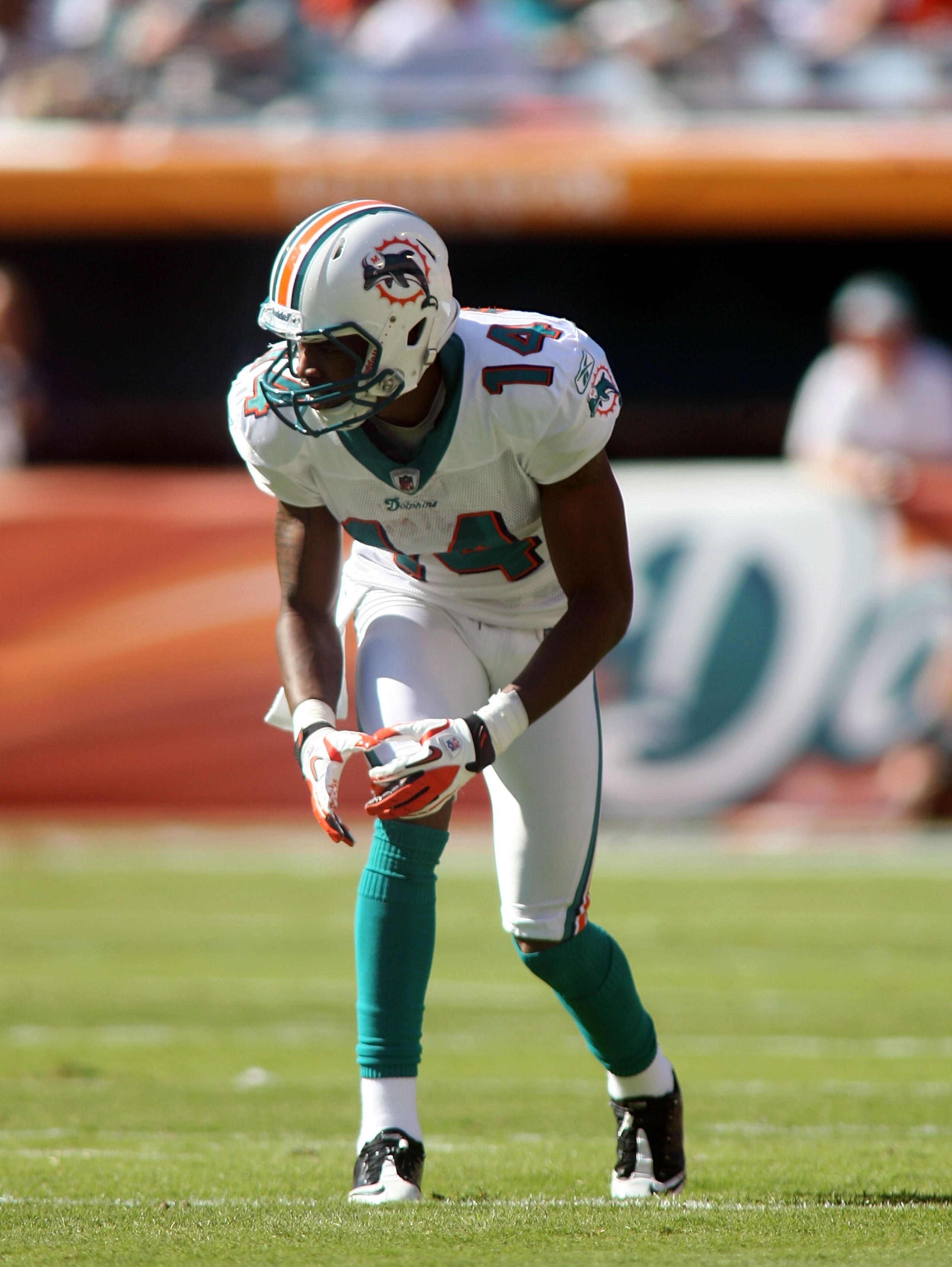 MIAMI, FL - DECEMBER 05: Receiver Marlon Moore #14  of the Miami Dolphins against the Cleveland Browns at Sun Life Stadium on December 5, 2010 in Miami, Florida. Cleveland defeated Miami 13-10.  (Photo by Marc Serota/Getty Images)