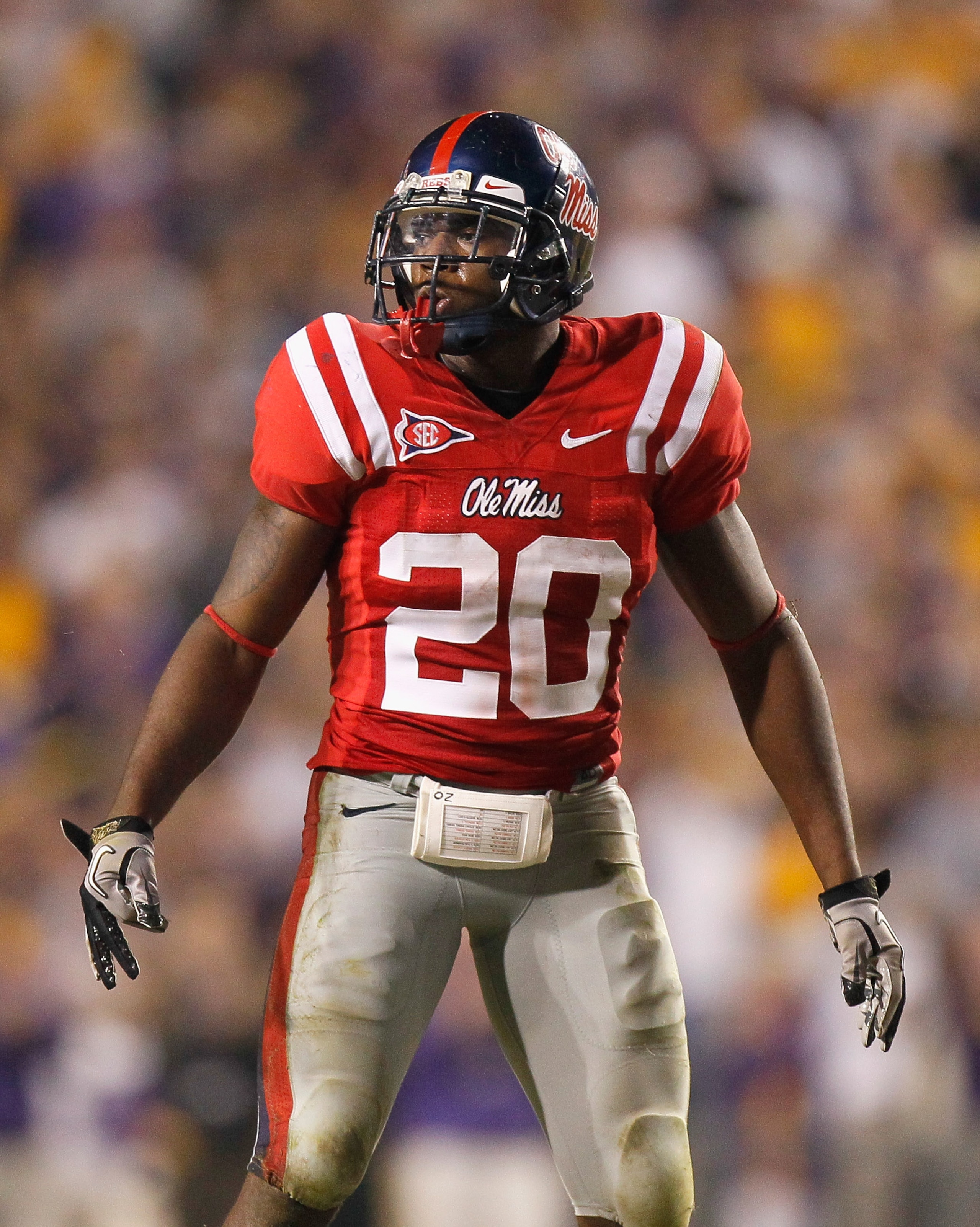 BATON ROUGE, LA - NOVEMBER 20:  Johnny Brown #20 of the Ole Miss Rebels against the Louisiana State University Tigers at Tiger Stadium on November 20, 2010 in Baton Rouge, Louisiana.  (Photo by Kevin C. Cox/Getty Images)