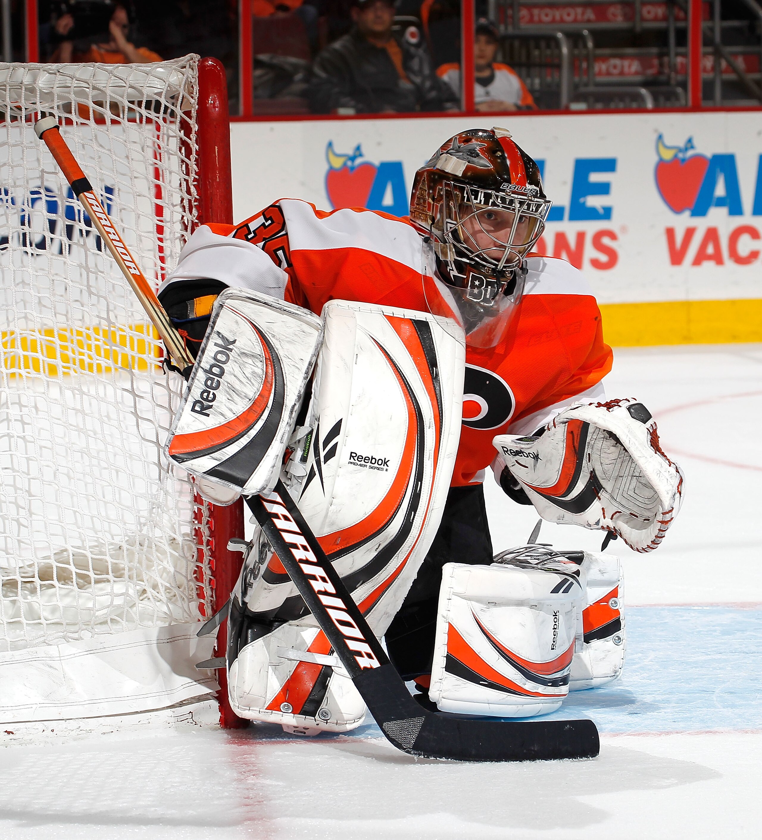 PHILADELPHIA, PA - JANUARY 25:  Goalie Sergei Bobrovsky #35 of the Philadelphia Flyers defends the goal during an NHL hockey game against the Montreal Canadiens at the Wells Fargo Center on January 25, 2011 in Philadelphia, Pennsylvania.  (Photo by Paul B